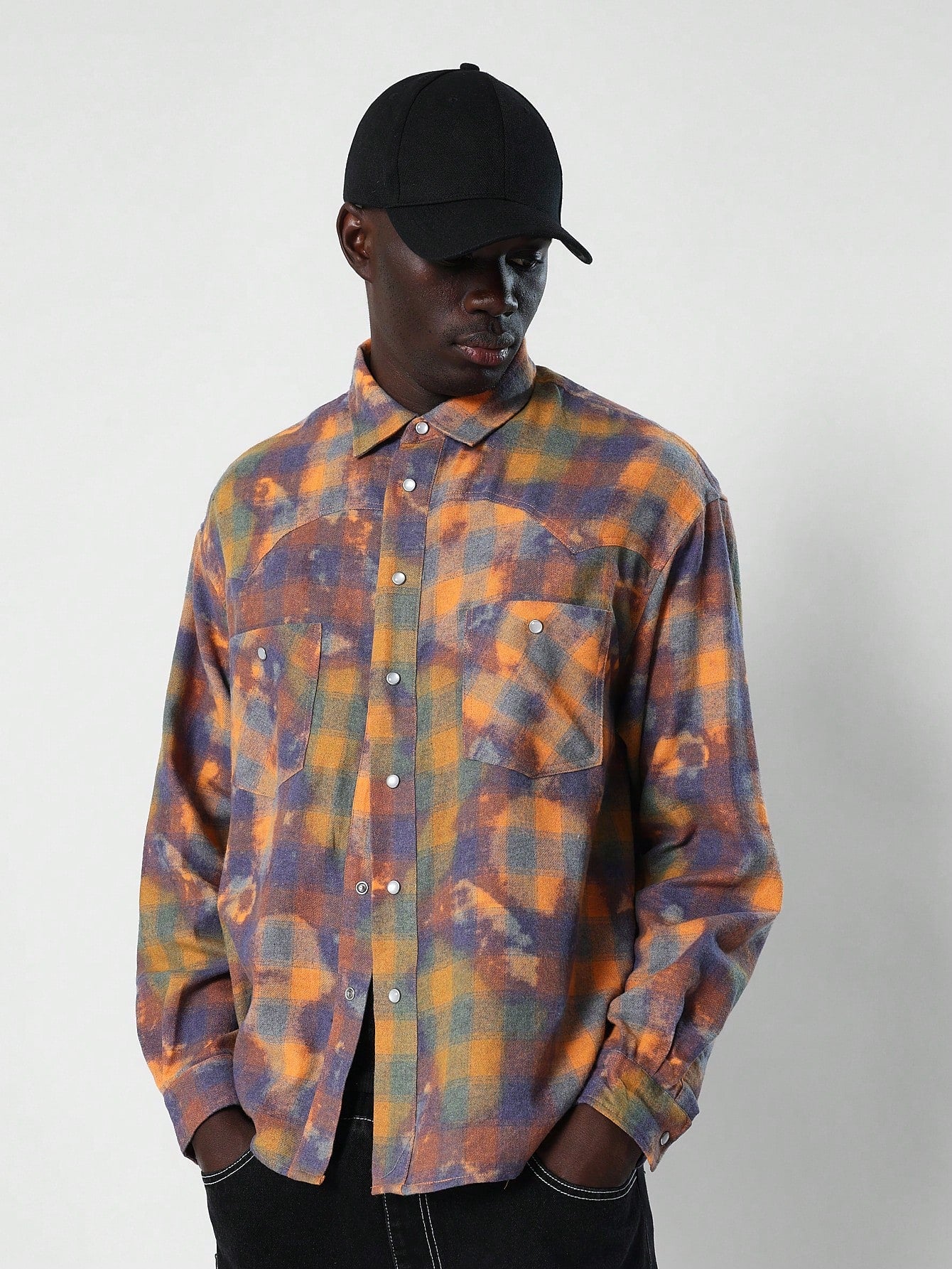 Tie Dye Checkboard Western Shirt