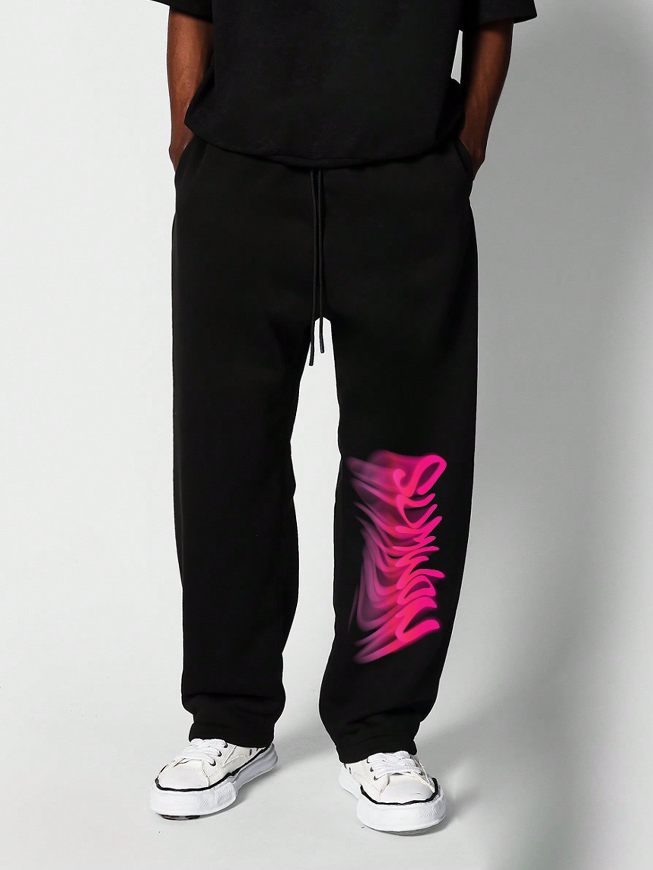 Drop Crotch Jogger With Graffiti Graphic Print