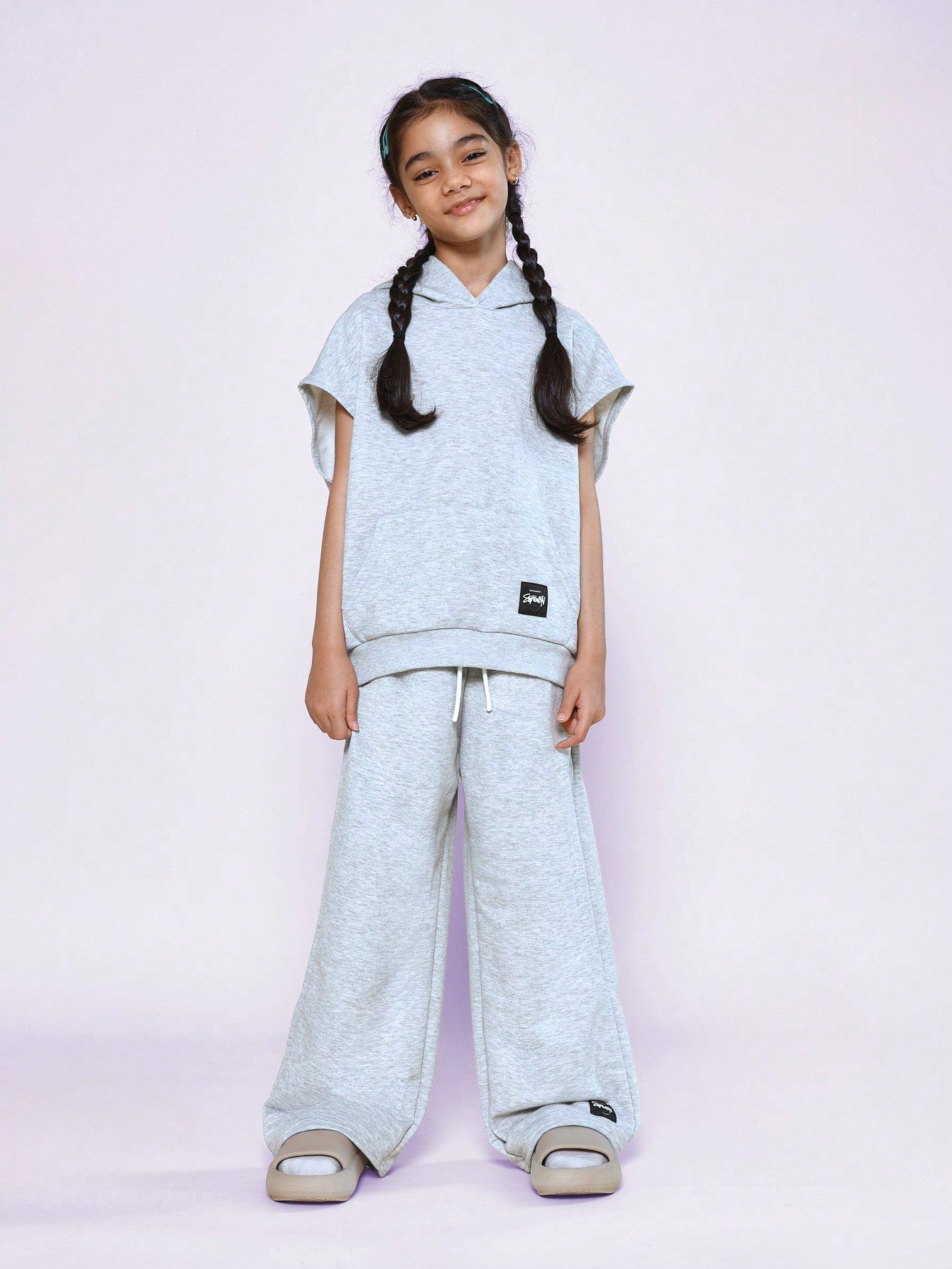 Tween Girls Relaxed Boxy Sleeveless Hoodie And Wide Leg Sweatpants 2 Piece Set