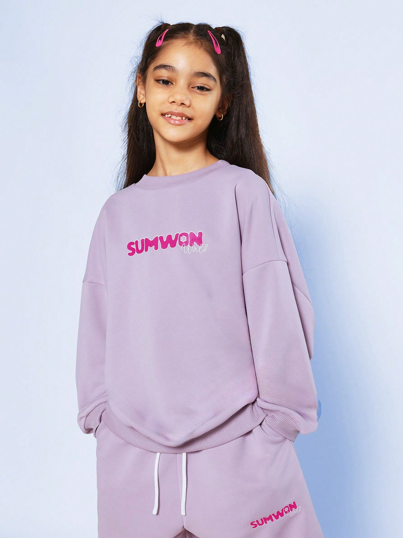 Tween Girls Crew Neck Sweatshirt And Short With Letter Graphic Print 2 Piece Set