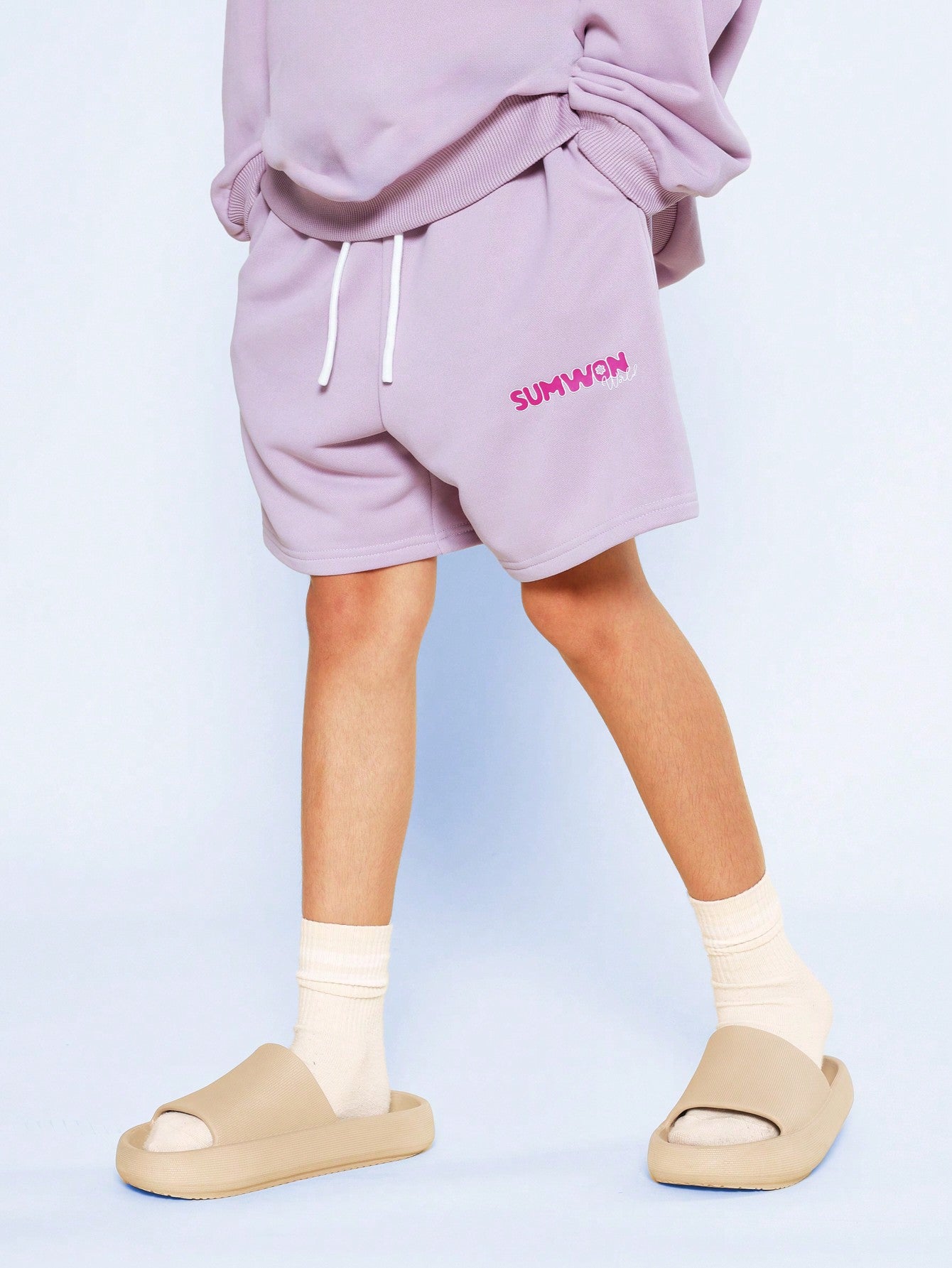 Tween Girls Crew Neck Sweatshirt And Short With Letter Graphic Print 2 Piece Set