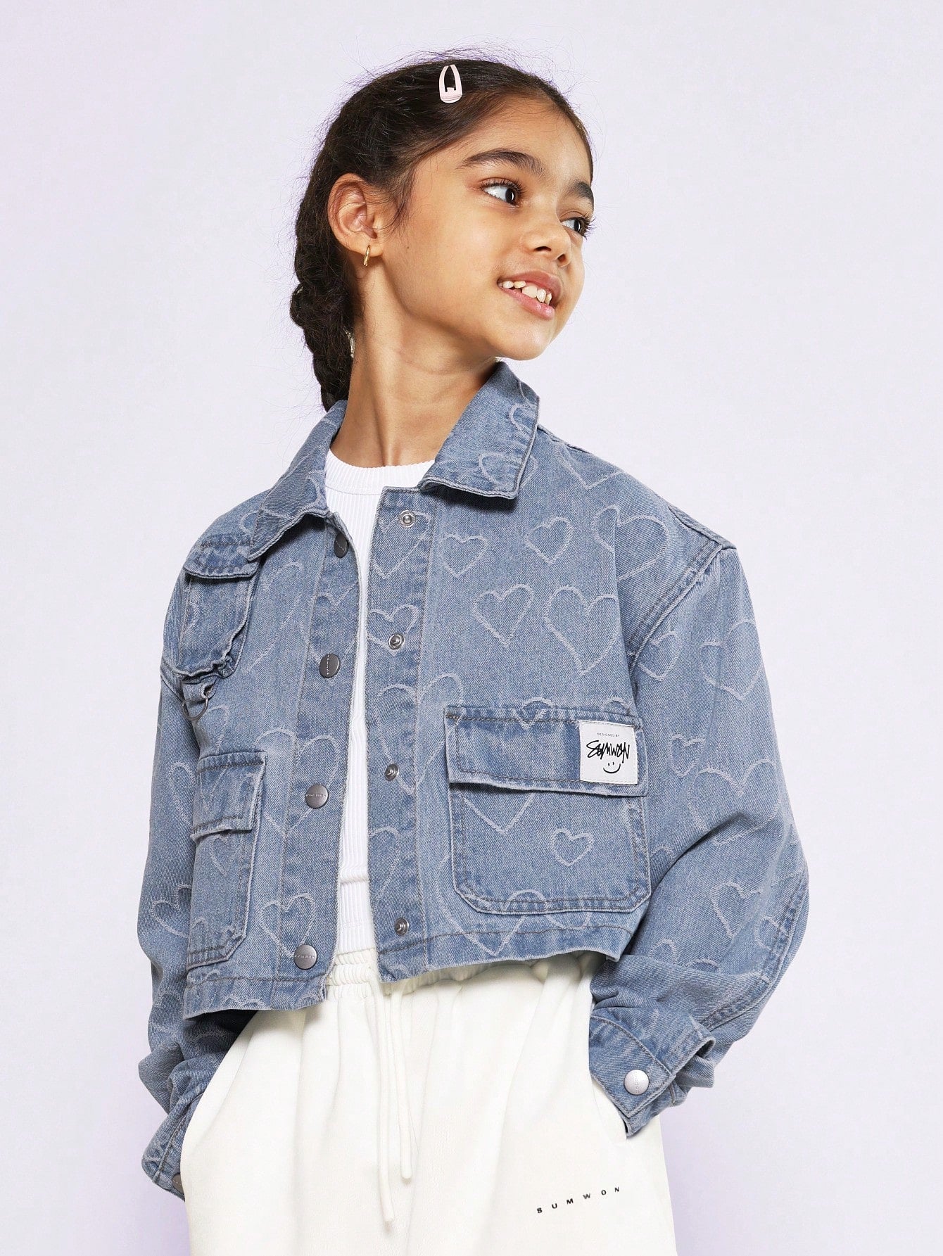 Tween Girls Crop Heart Denim Jacket