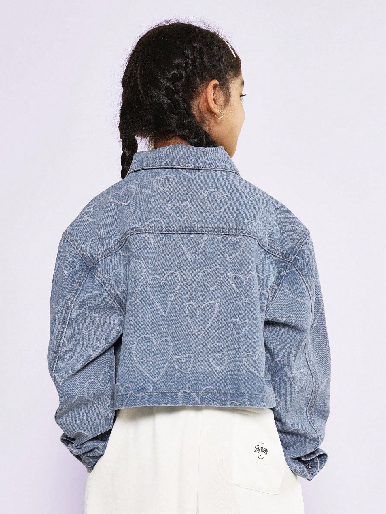 Tween Girls Crop Heart Denim Jacket