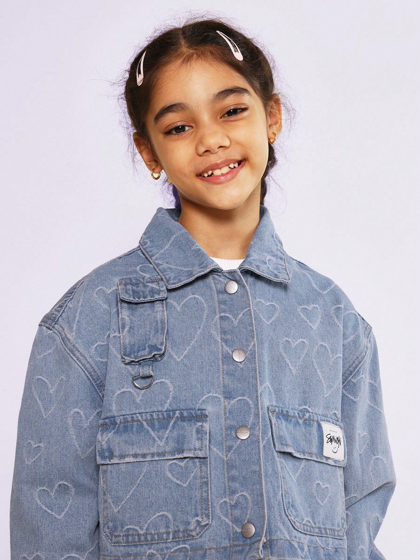 Tween Girls Crop Heart Denim Jacket