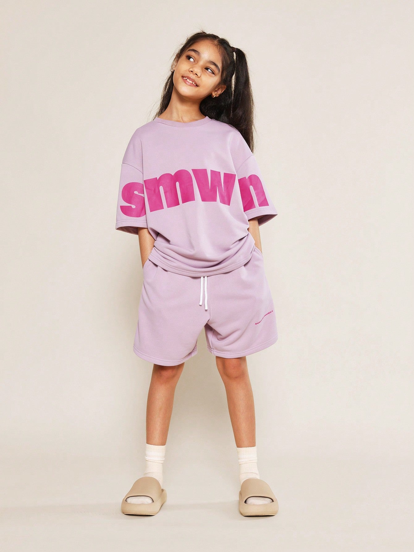 Tween Girls Oversized Tee And Short With Letter Graphic Print 2 Piece Set