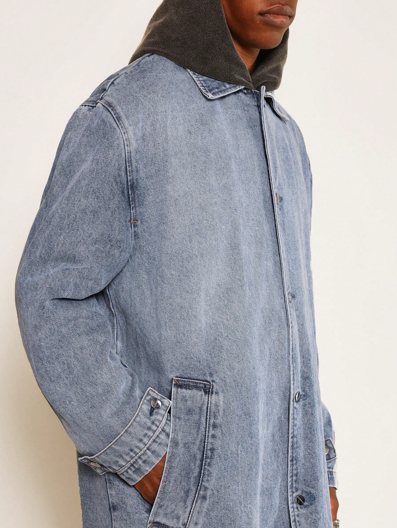 Washed Denim Trench Coat