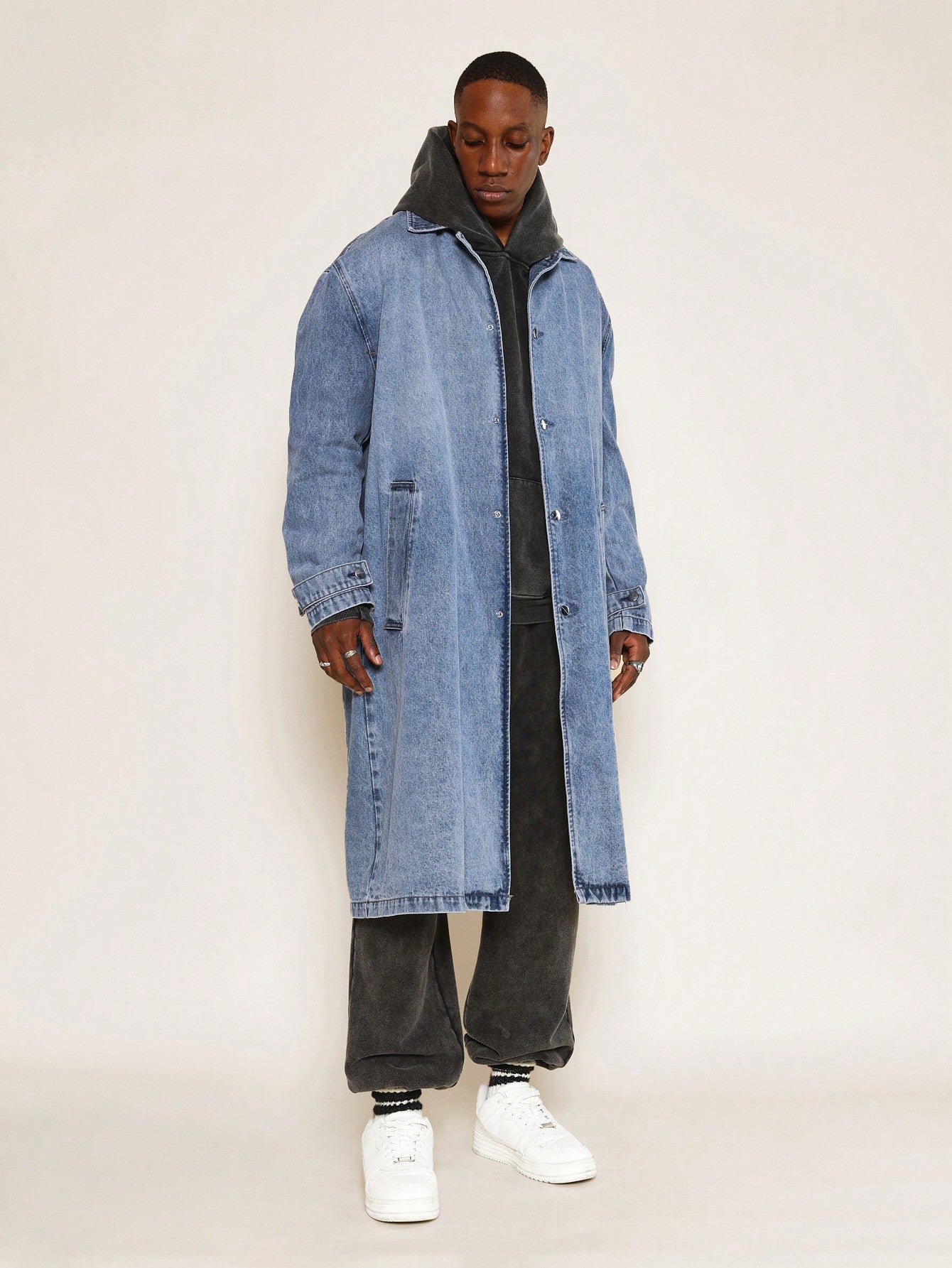 Washed Denim Trench Coat