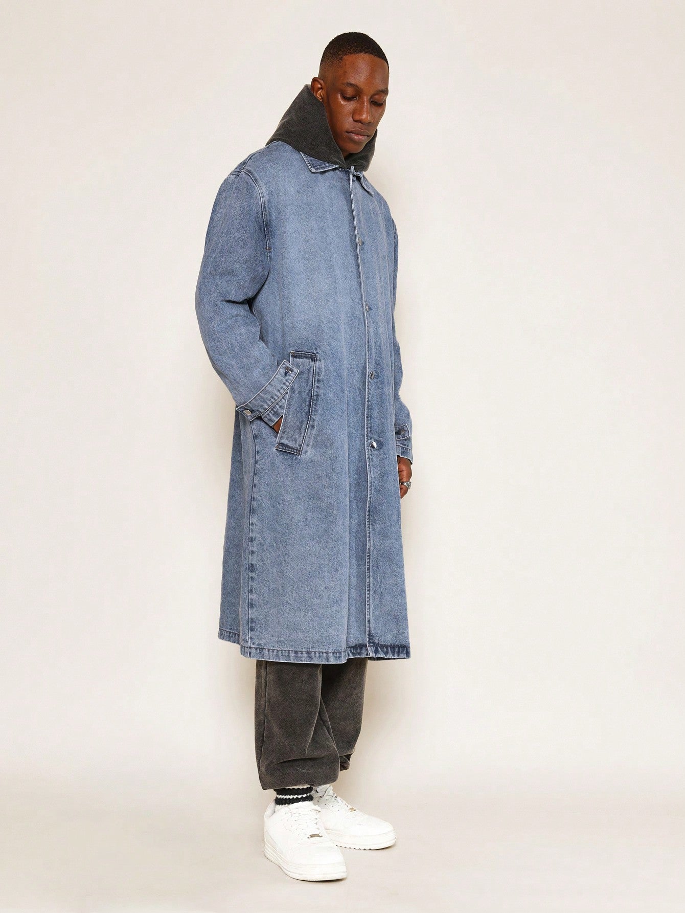 Washed Denim Trench Coat