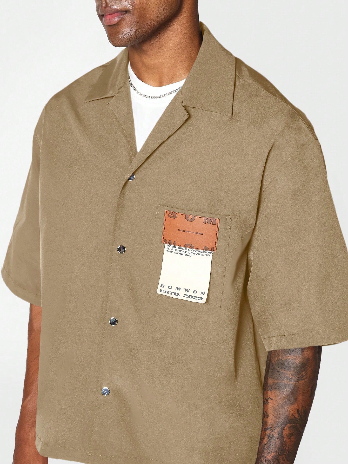 Boxy Fit Shirt With Badge Pocket And Back Print Graphic