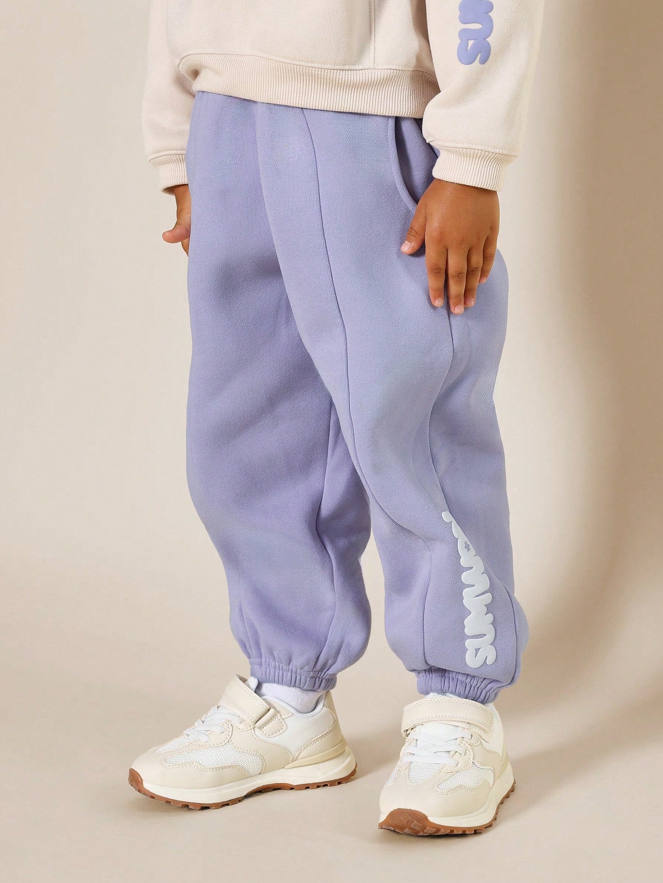 Young Girls Everyday Comfort Crew Neck Sweatshirt And 90's Sweatpants With Puff Graphic Print 2 Piece Set