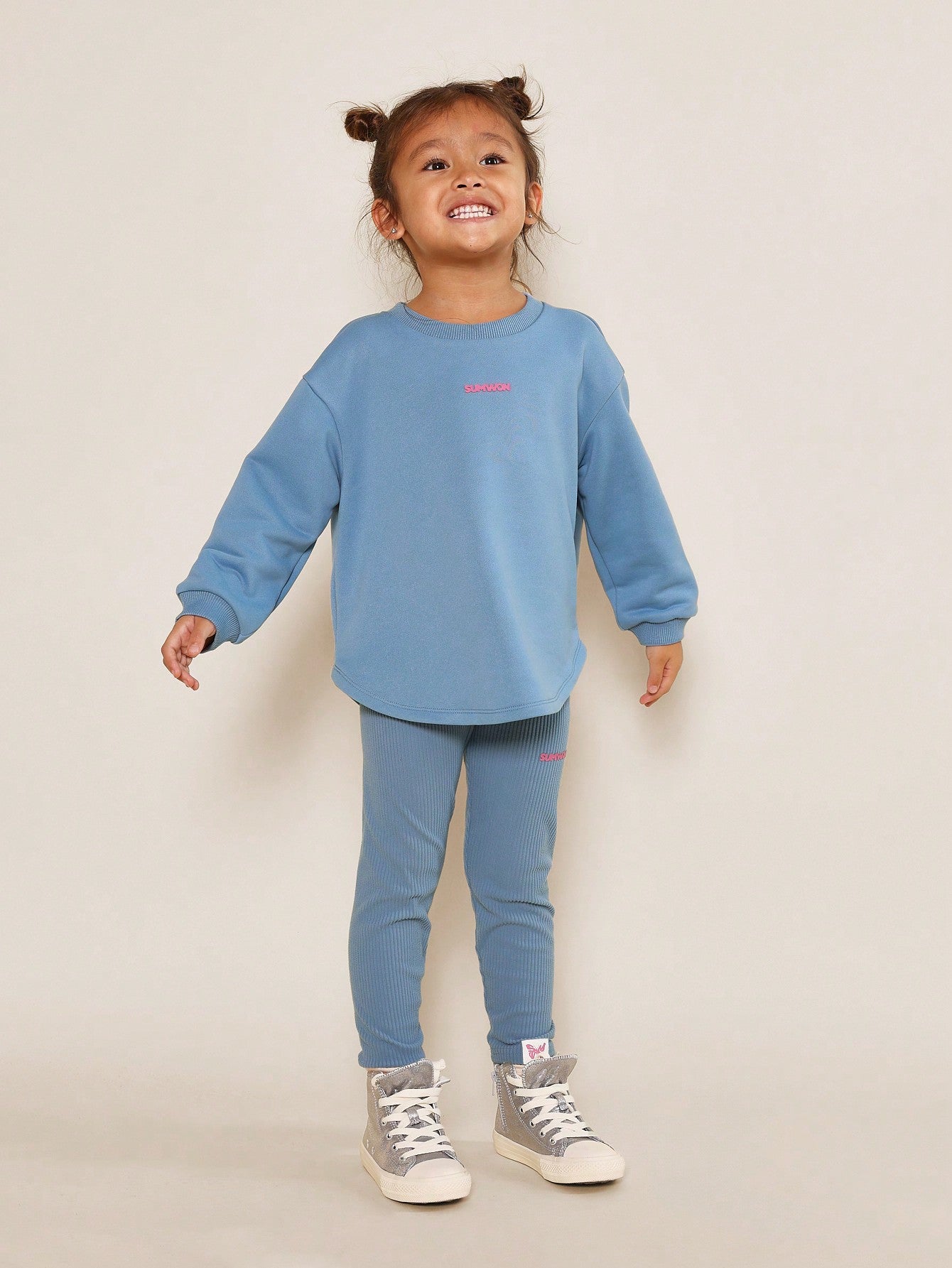 Young Girls Everyday Sweatshirt And Ribbed Legging 2 Piece Set With Graphic Print