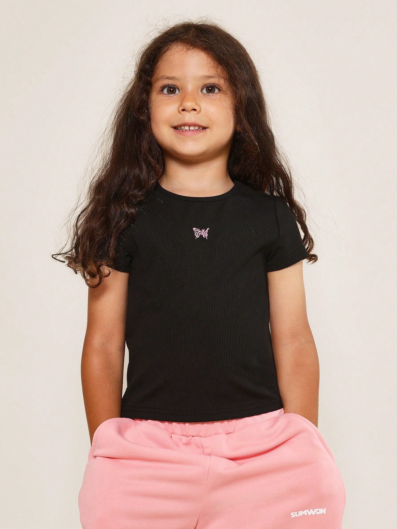 Young Girls Soft Ribbed T-Shirt With Butterfly Print Graphic