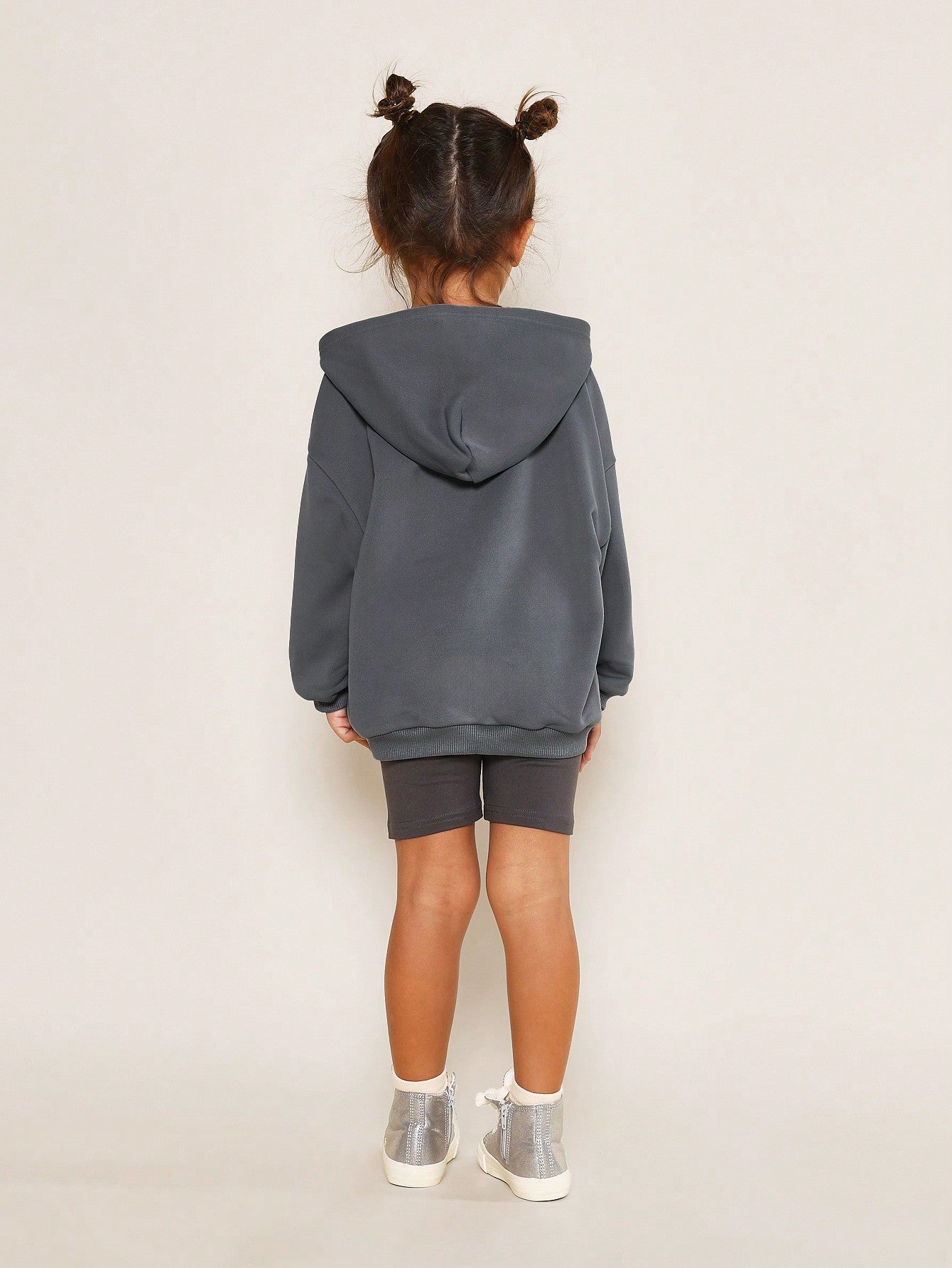 Young Girls Everyday Overhead Hoodie With Letter Graphic Puff Print And Cycling Short