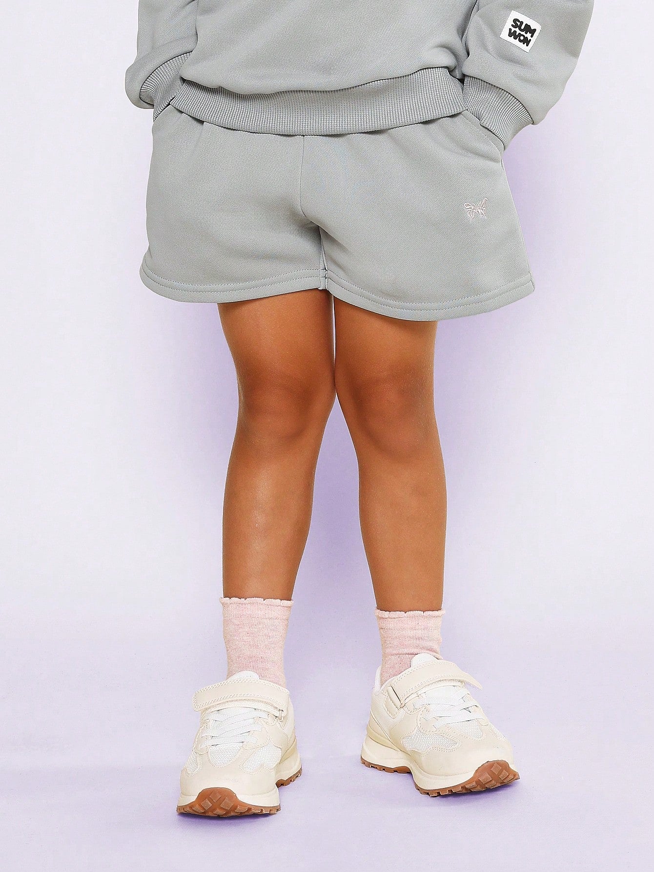 Young Girls Everyday Play Overhead Hoodie And Short 2 Piece Set With Small Butterfly Graphic