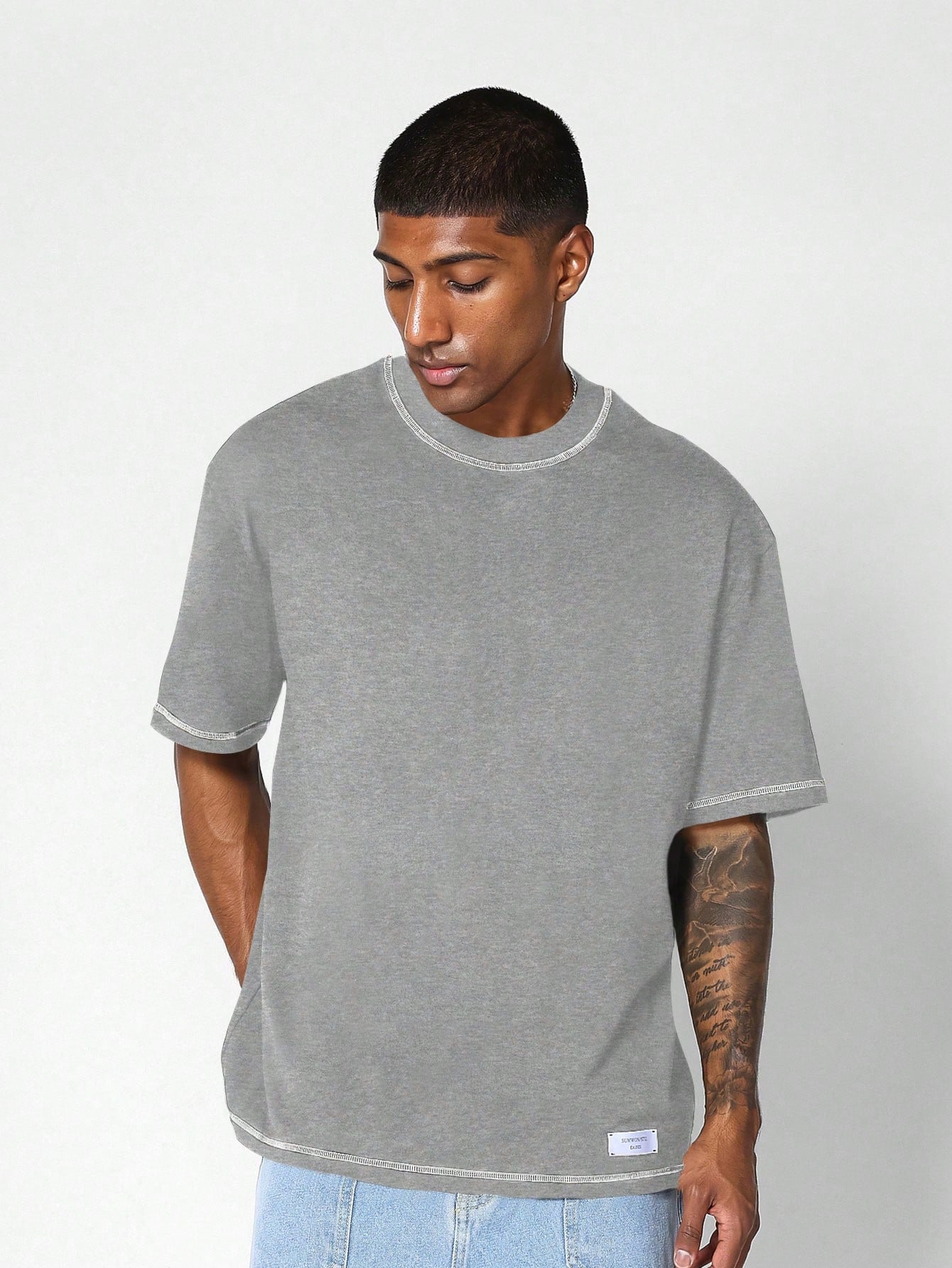 Regular Fit Short Sleeve Heavyweight Contrast Stitch Essential Tee