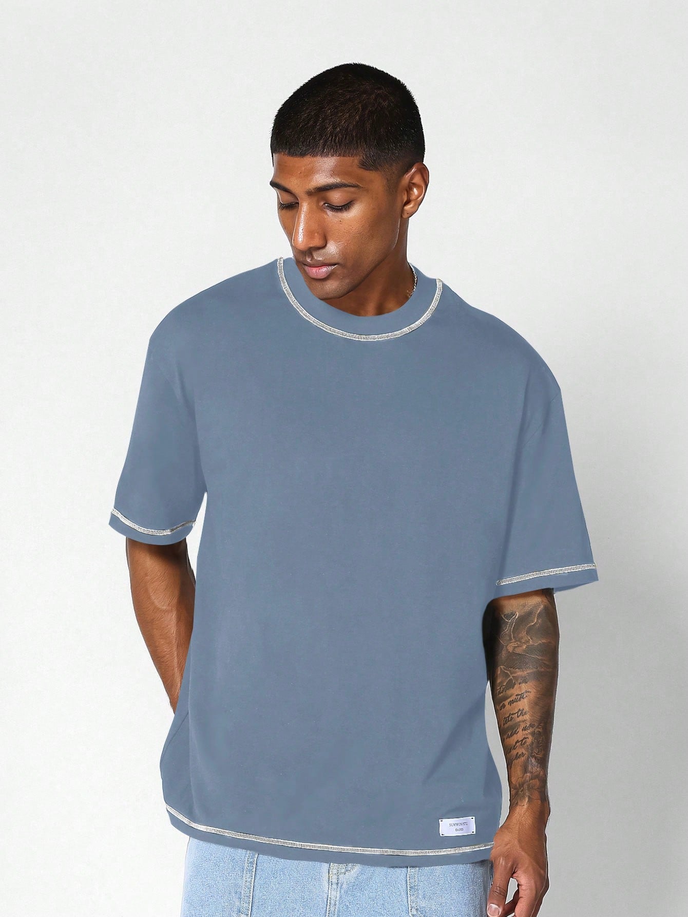 Regular Fit Short Sleeve Heavyweight Contrast Stitch Essential Tee