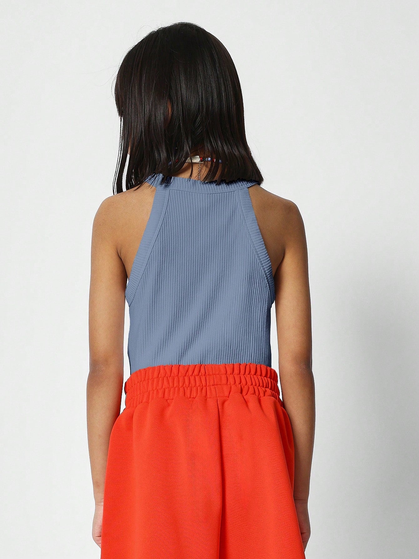 Tween Girl Halter Tank Ribbed Top With Front Badge Detail