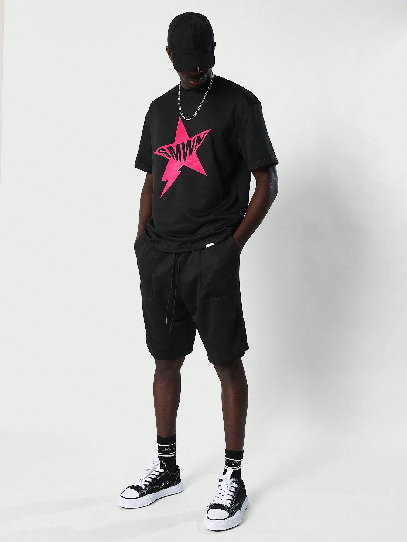 Loopback Tee With Letter & Star Graphic Print And Short 2 Piece Set