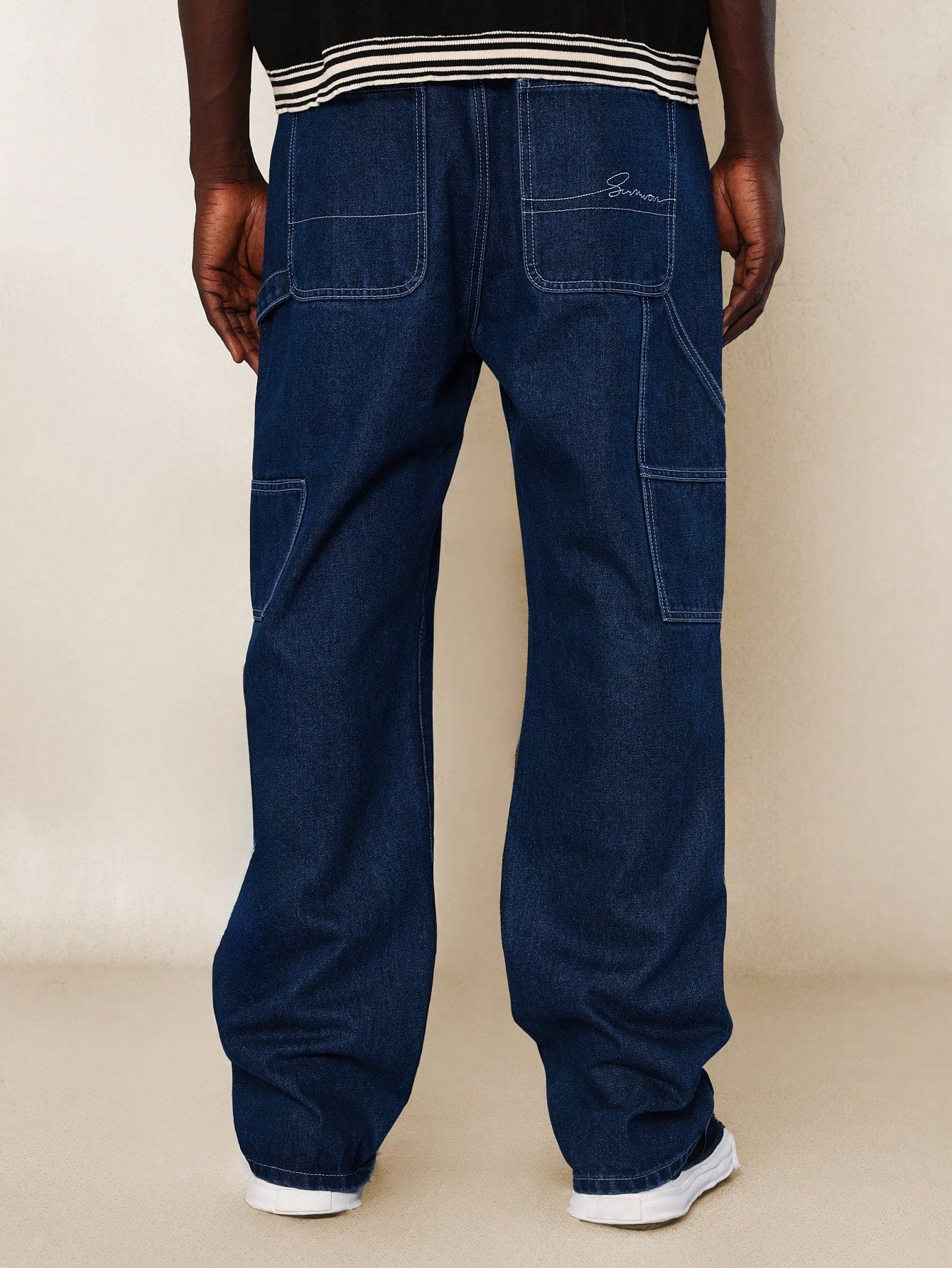 Carpenter Jean With Contrast Stitching & Embroidery Design