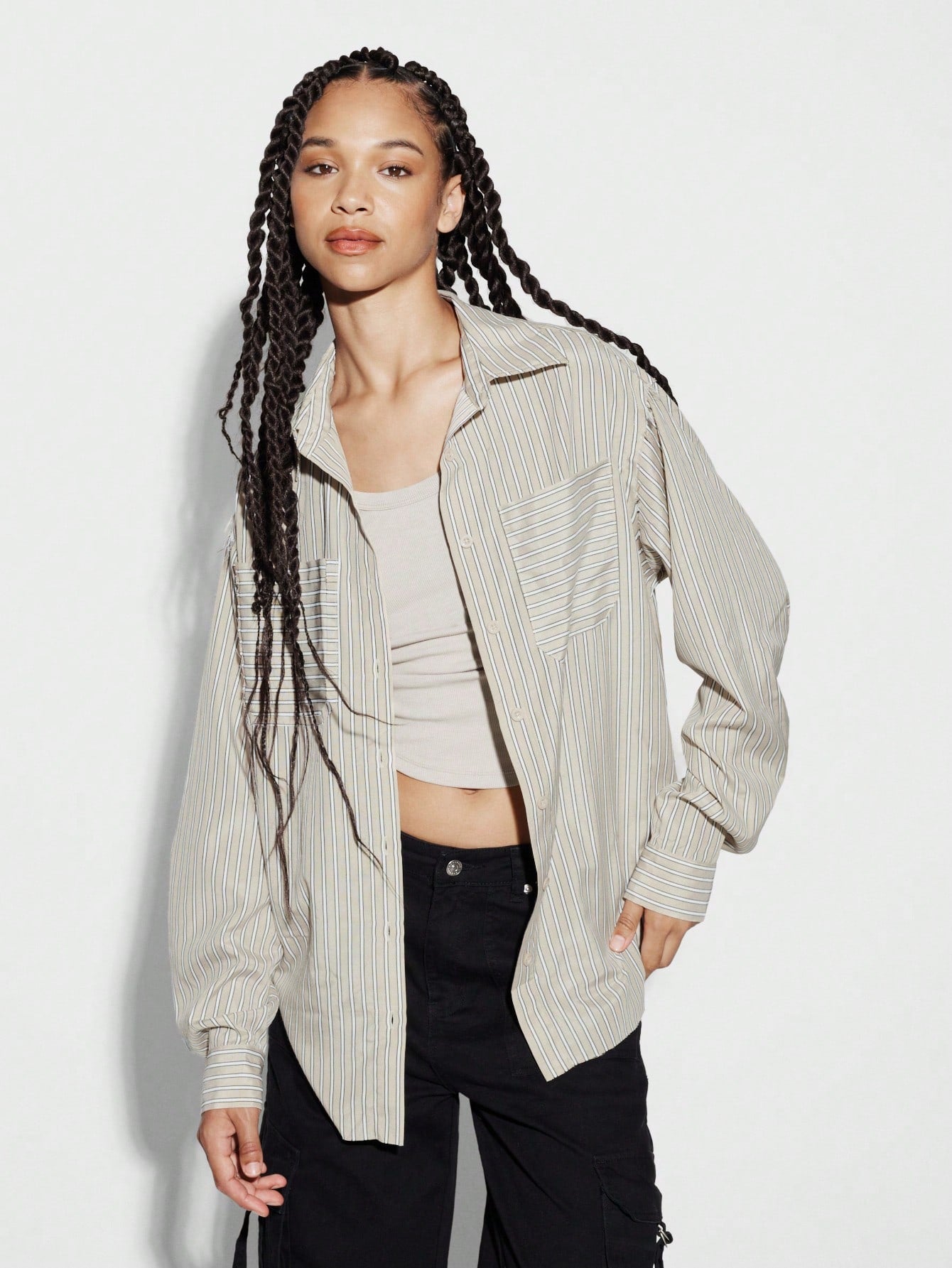 SUMWON WOMEN Ripped Pocket Pinstripe Shirt With Raw Edge Armholes Detail