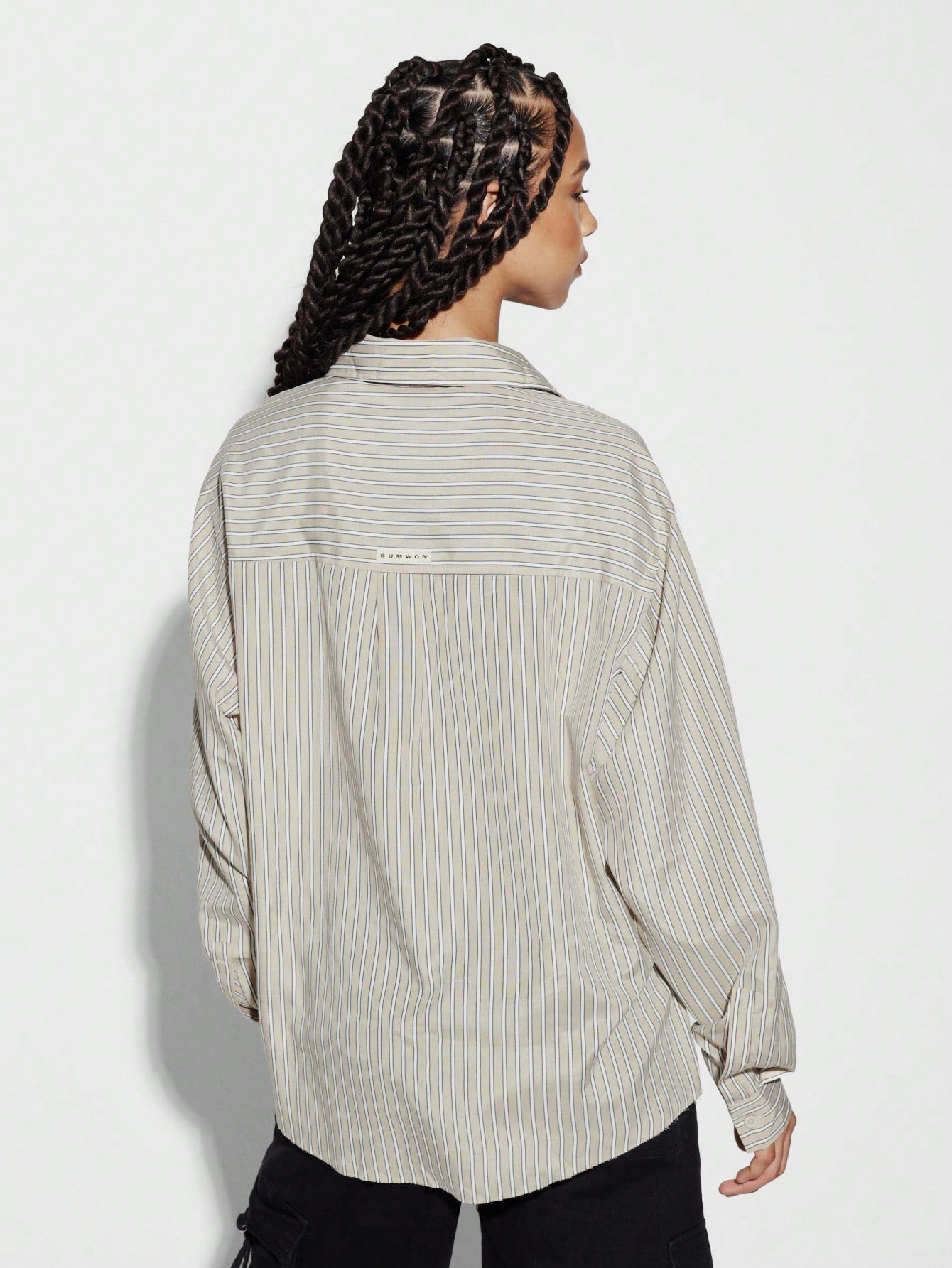 SUMWON WOMEN Ripped Pocket Pinstripe Shirt With Raw Edge Armholes Detail