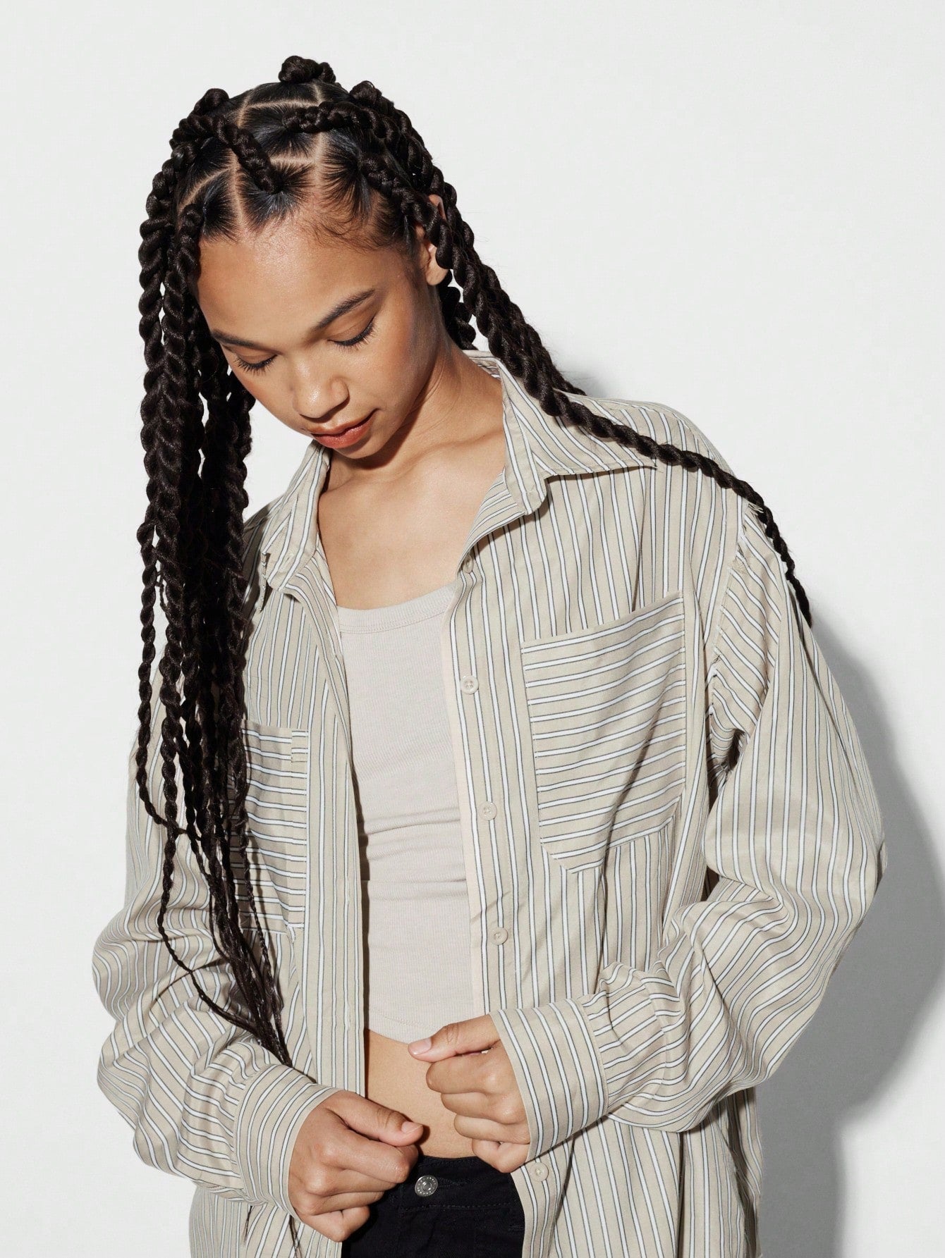 SUMWON WOMEN Ripped Pocket Pinstripe Shirt With Raw Edge Armholes Detail