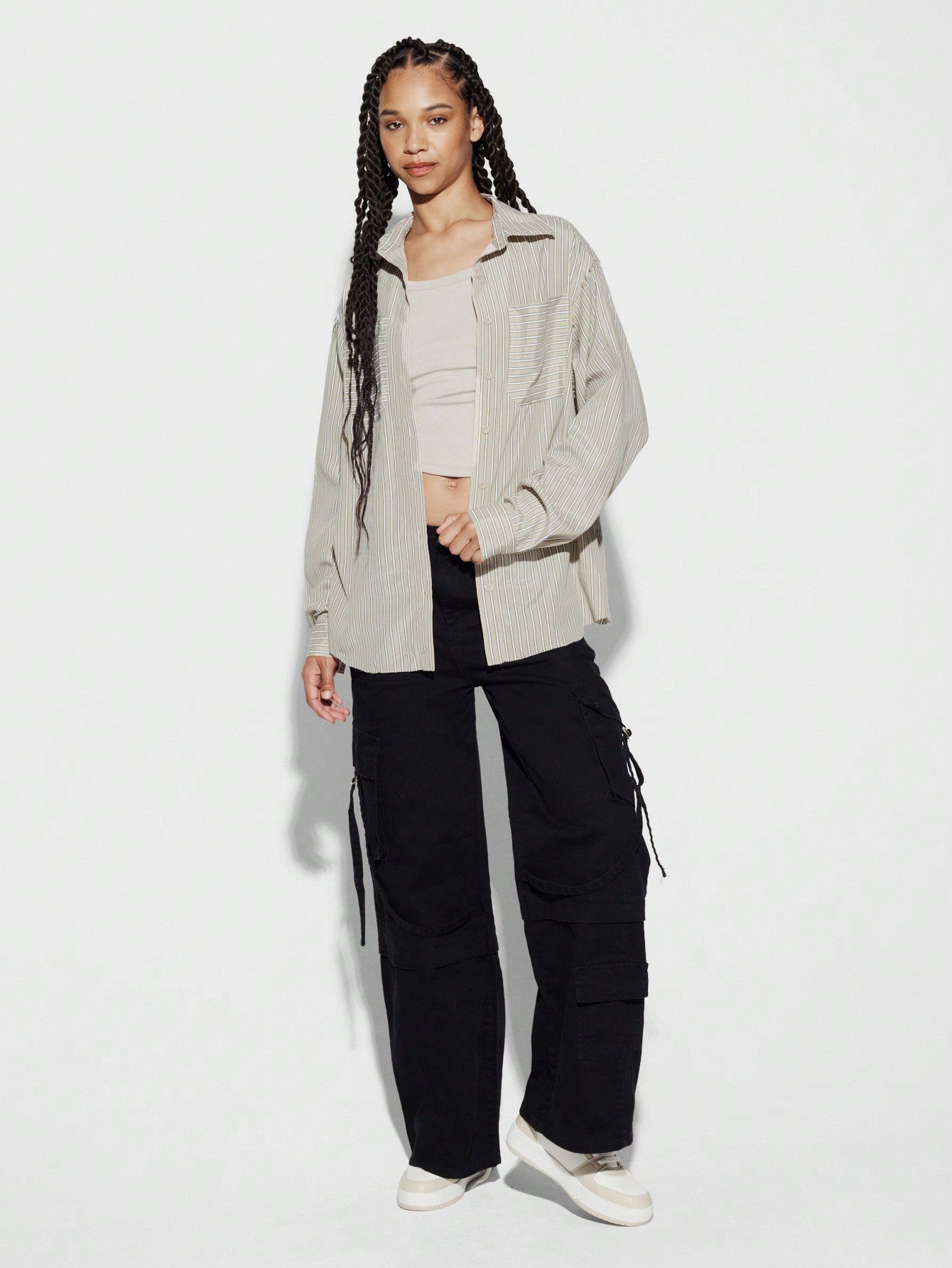 SUMWON WOMEN Ripped Pocket Pinstripe Shirt With Raw Edge Armholes Detail