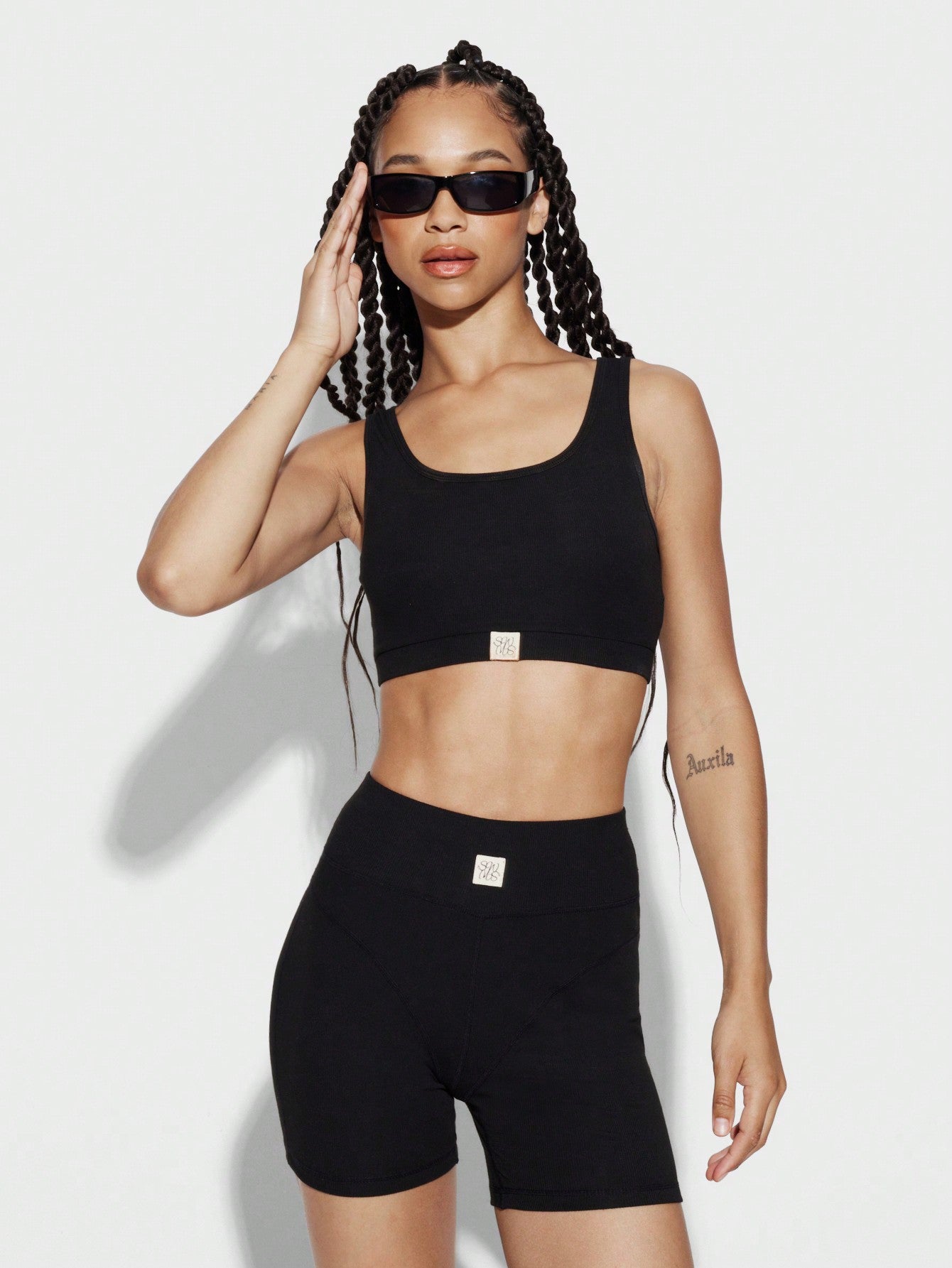 SUMWON WOMEN Crop Top Tank And Biker Short Two Piece Co-Ord Set