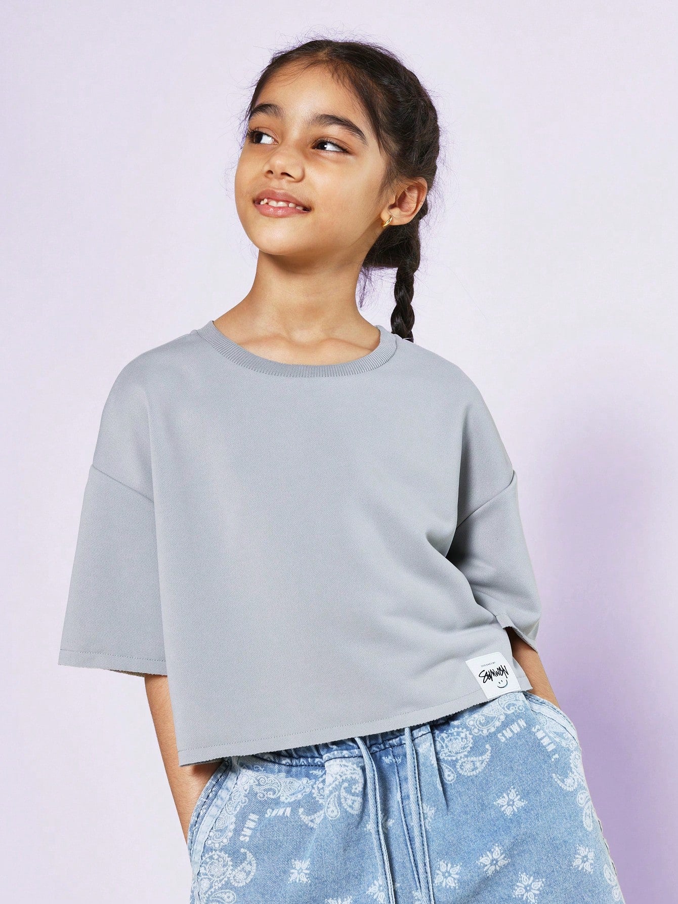 Tween Girls Crop Fit Tee With LA California Graphic Print And Raw Edge Hem/Sleeve