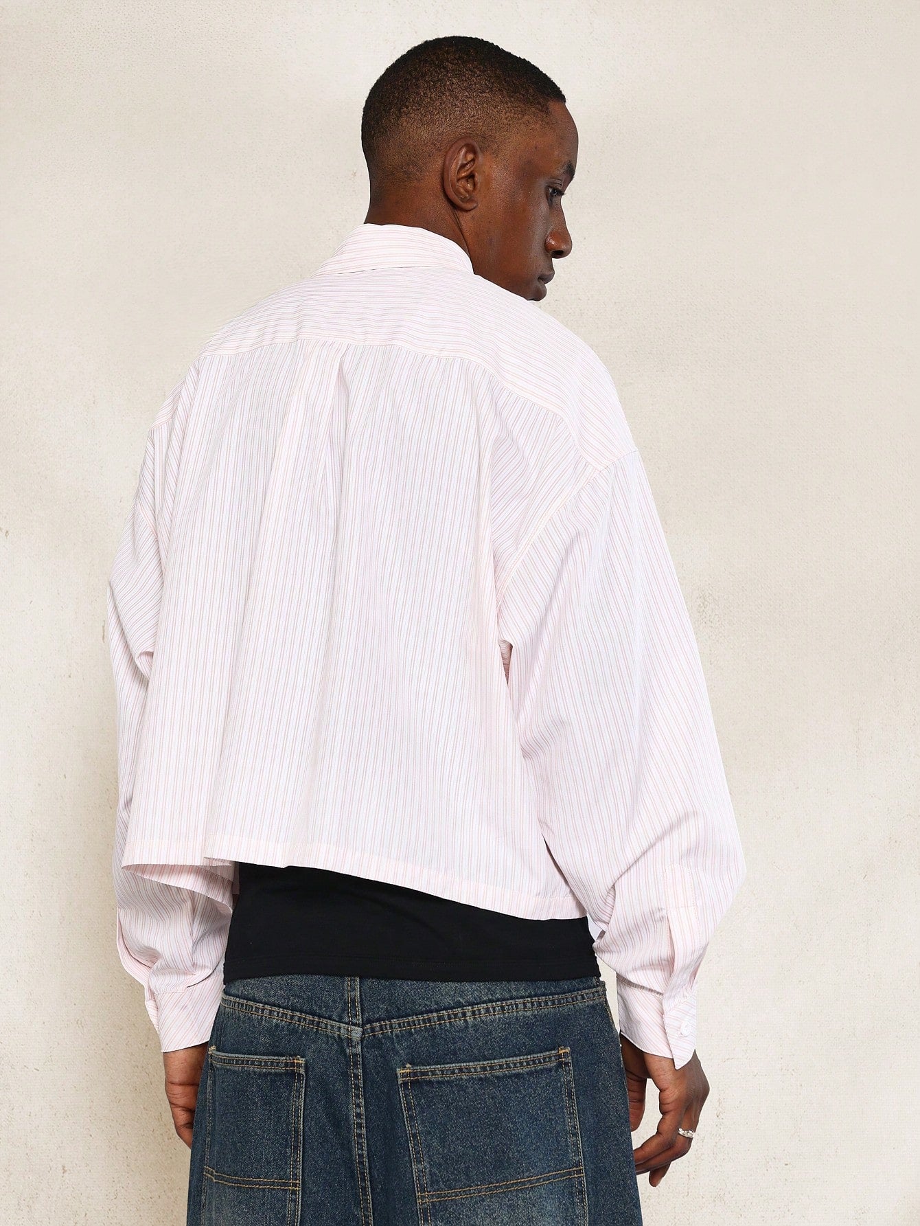 Crop Fit Long Sleeve Pinstripe Shirt With Pocket Interest