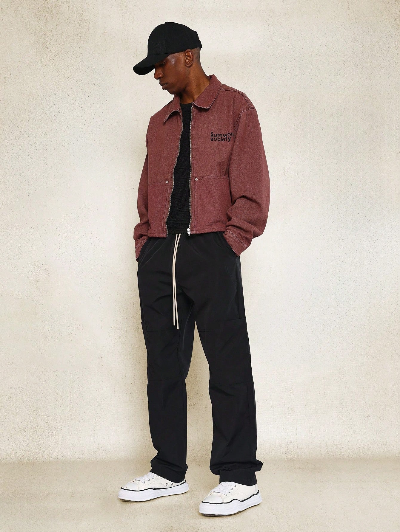 Straight Fit Nylon Cargo Pant With Contrast Drawstring Detail