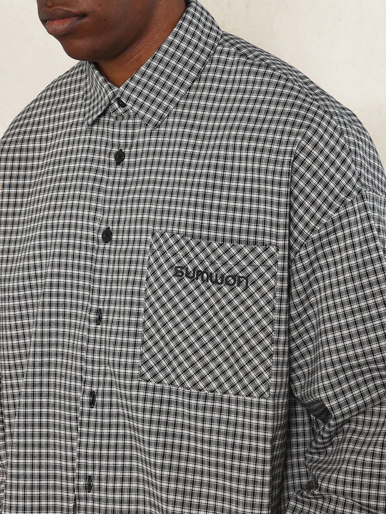 Crop Fit Long Sleeve Checkboard Shirt With Embroidery