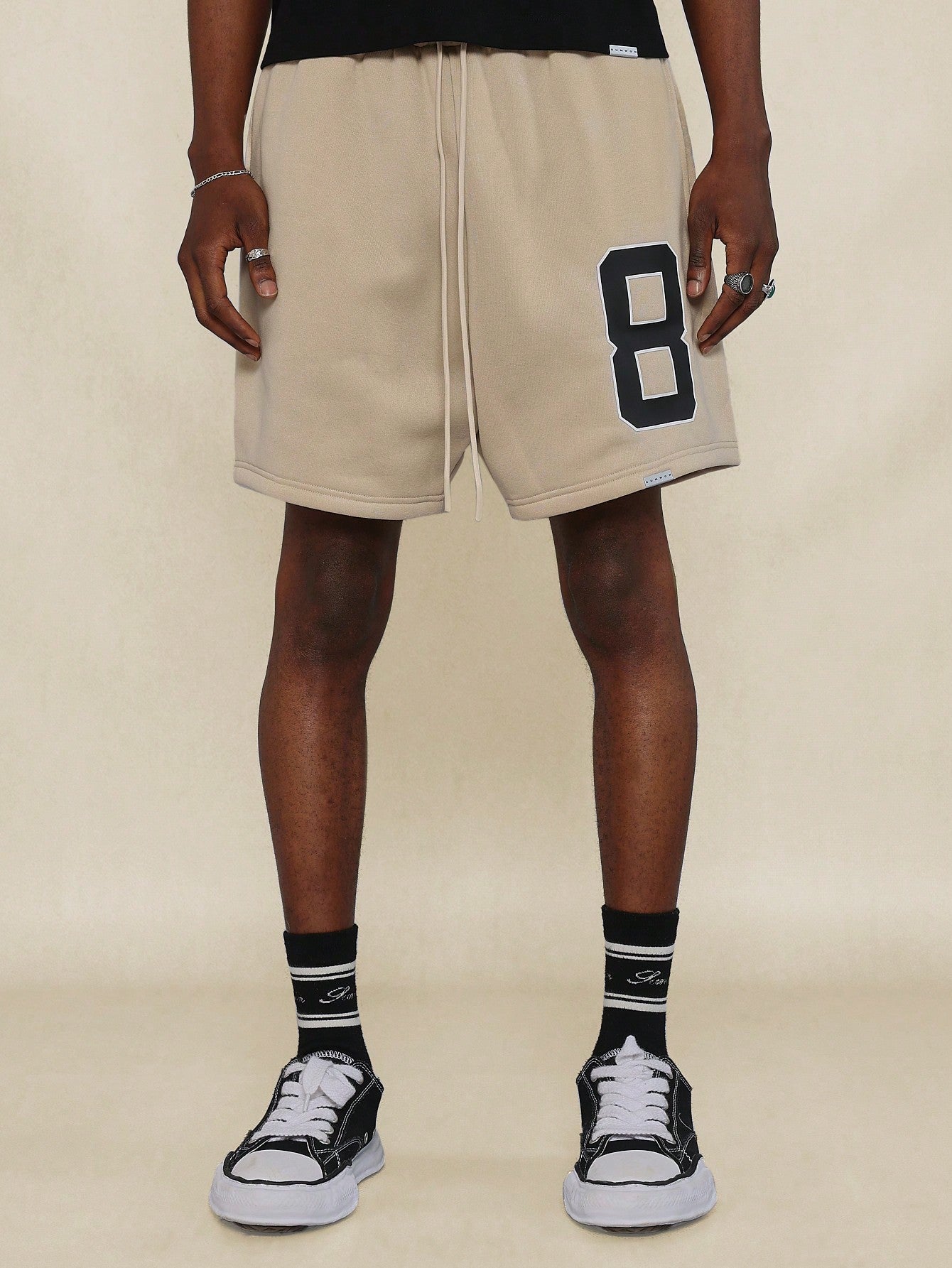 Drop Crotch Short With Number Graphic Print