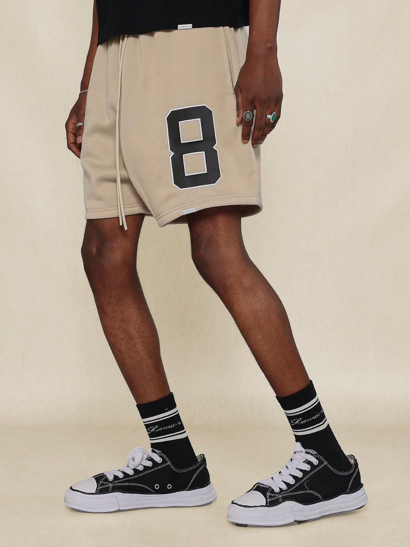 Drop Crotch Short With Number Graphic Print