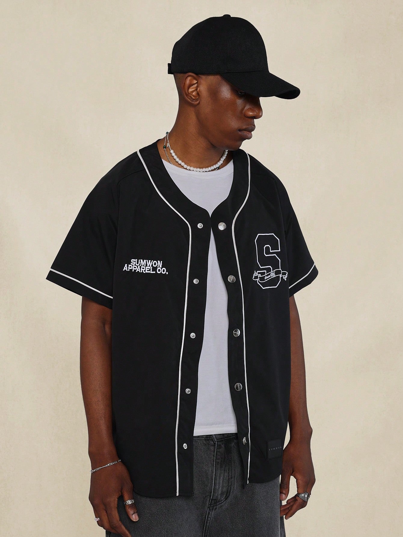 Nylon Baller Shirt With Embroidered & Piping Detail