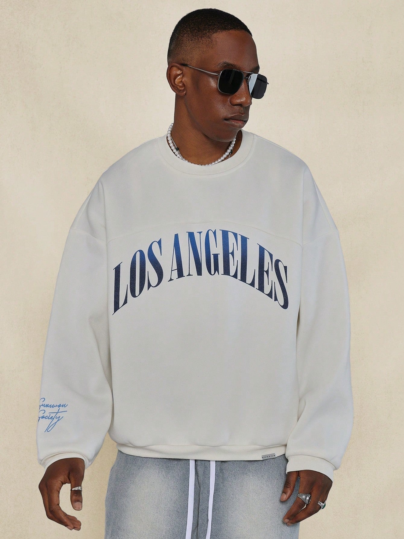 Oversized Sweatshirt With Los Angeles Graphic & Number Graphic Print