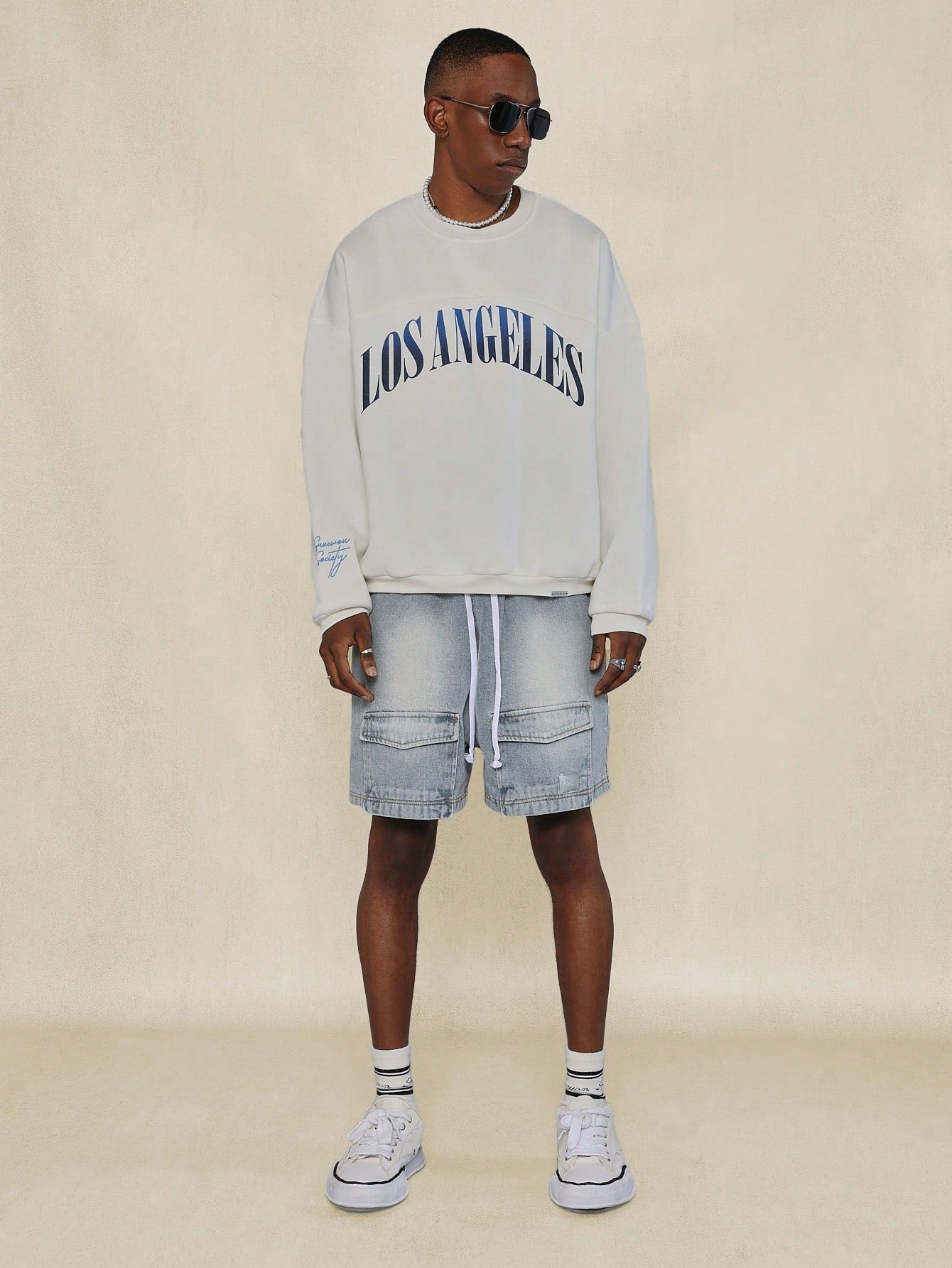 Oversized Sweatshirt With Los Angeles Graphic & Number Graphic Print