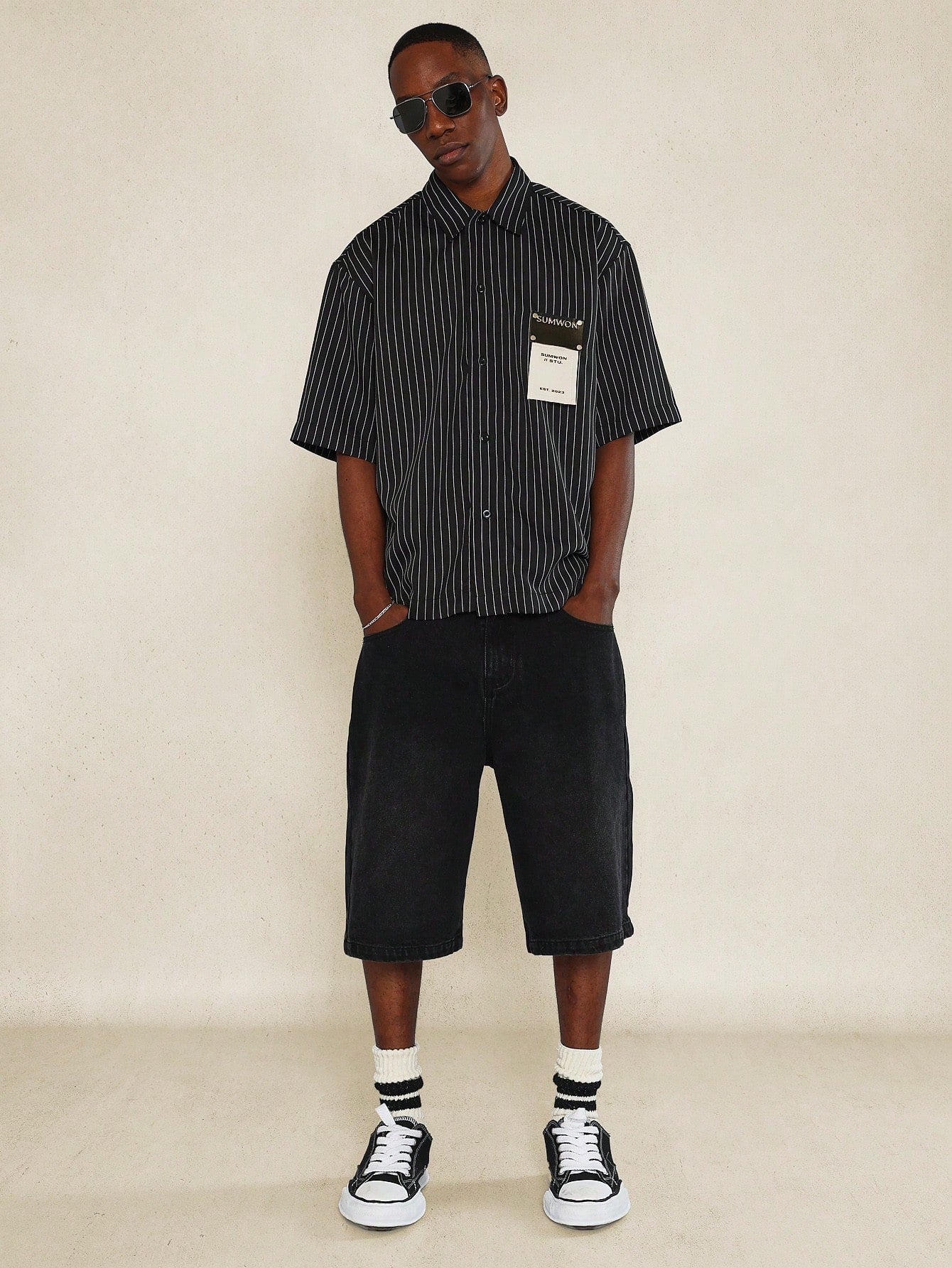 Boxy Fit Pinstripe Shirt With Label Detail Halloween