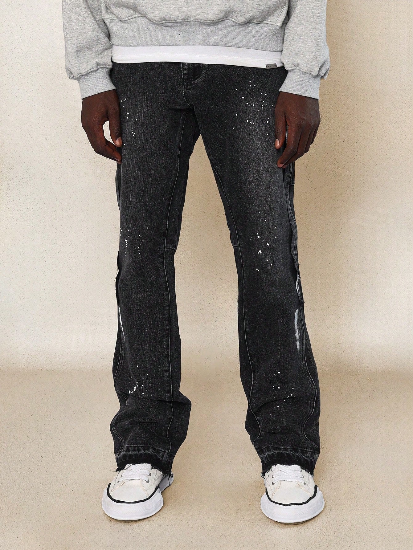 Slim Fit Raw Edge Jean With Splatter Paint