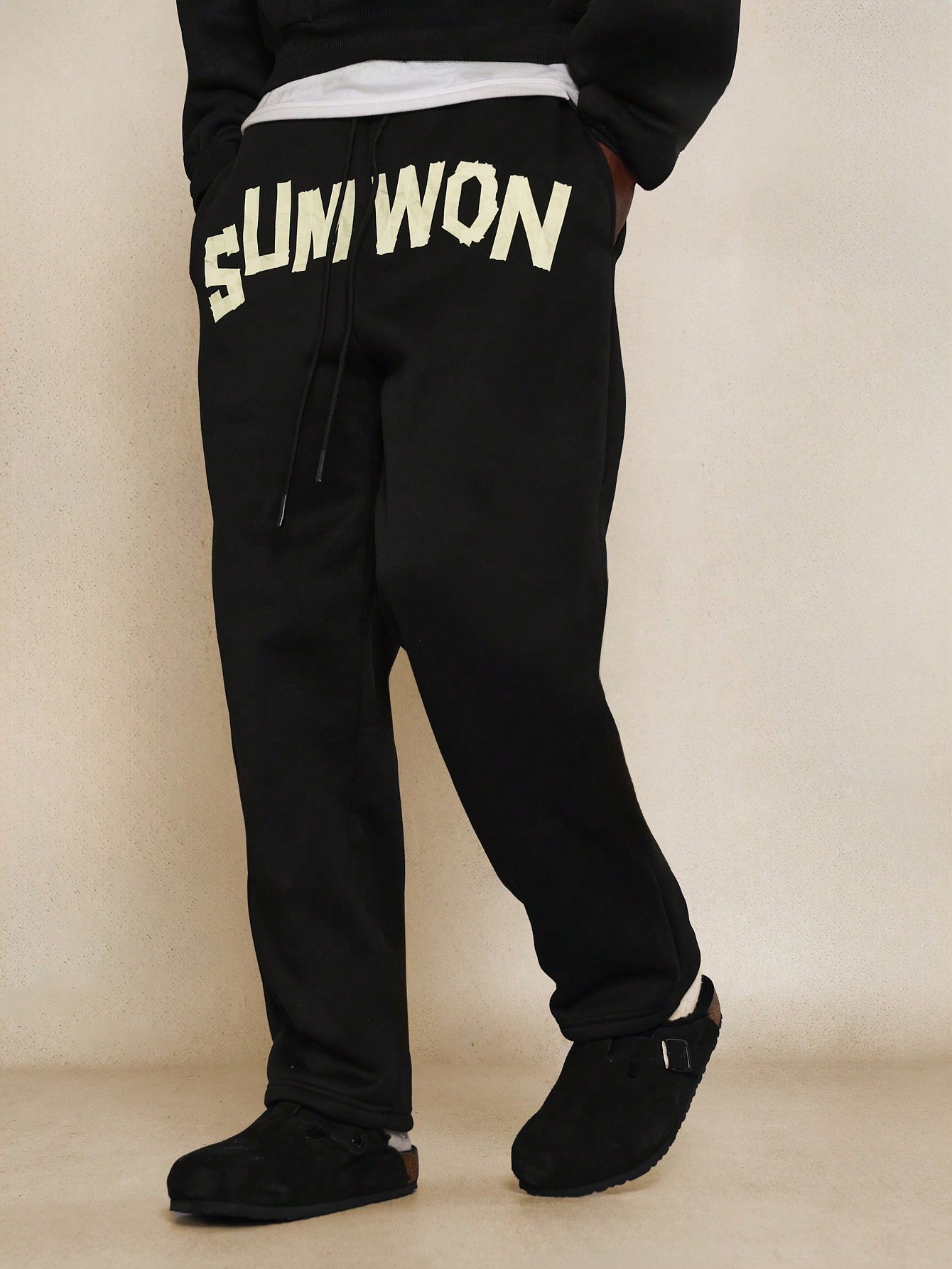 Drop Crotch Jogger With Letter Tape Graphic Print