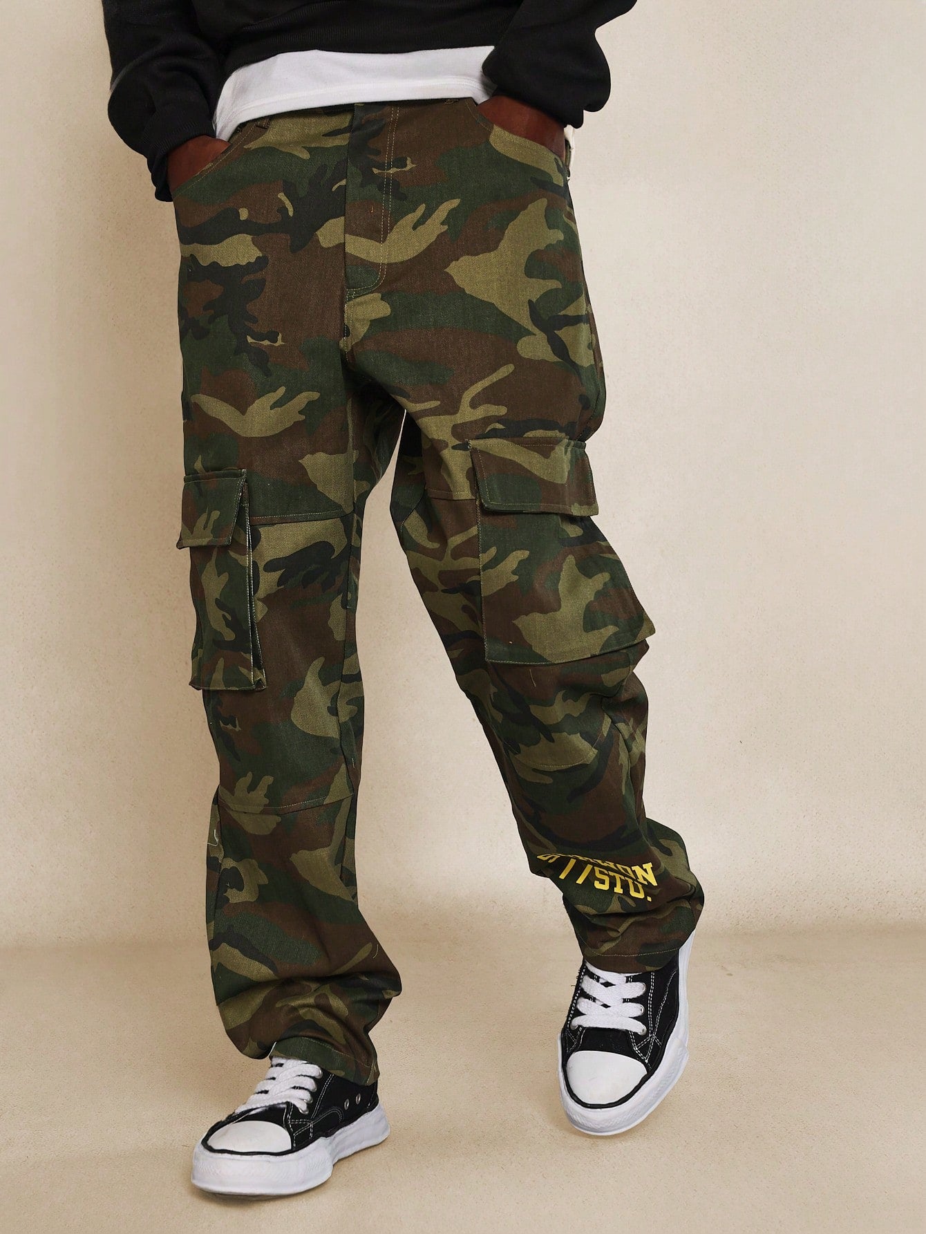 Camo Cargo Pant With Letter Graphic Print