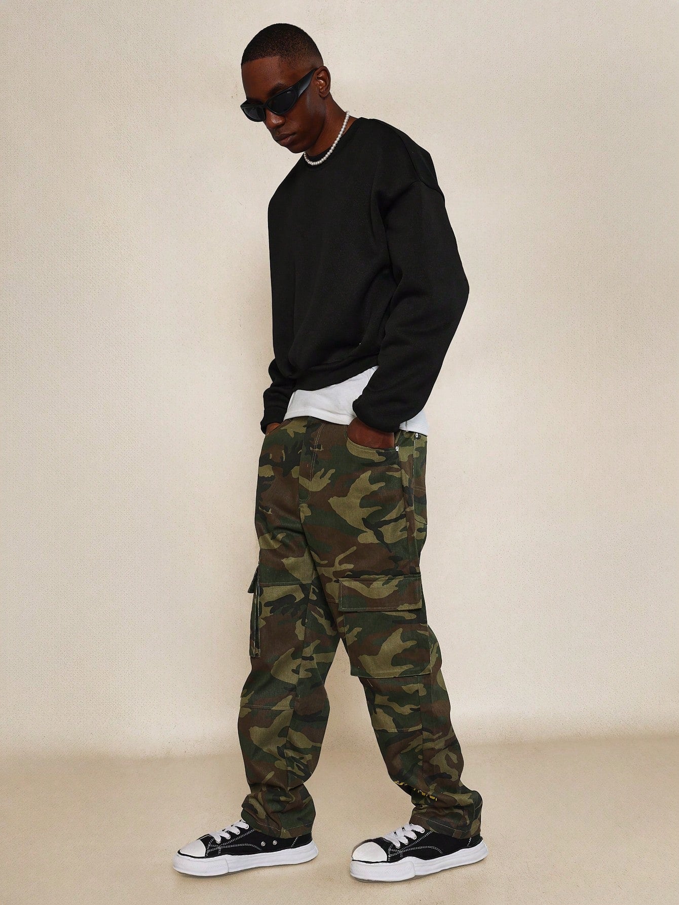 Camo Cargo Pant With Letter Graphic Print