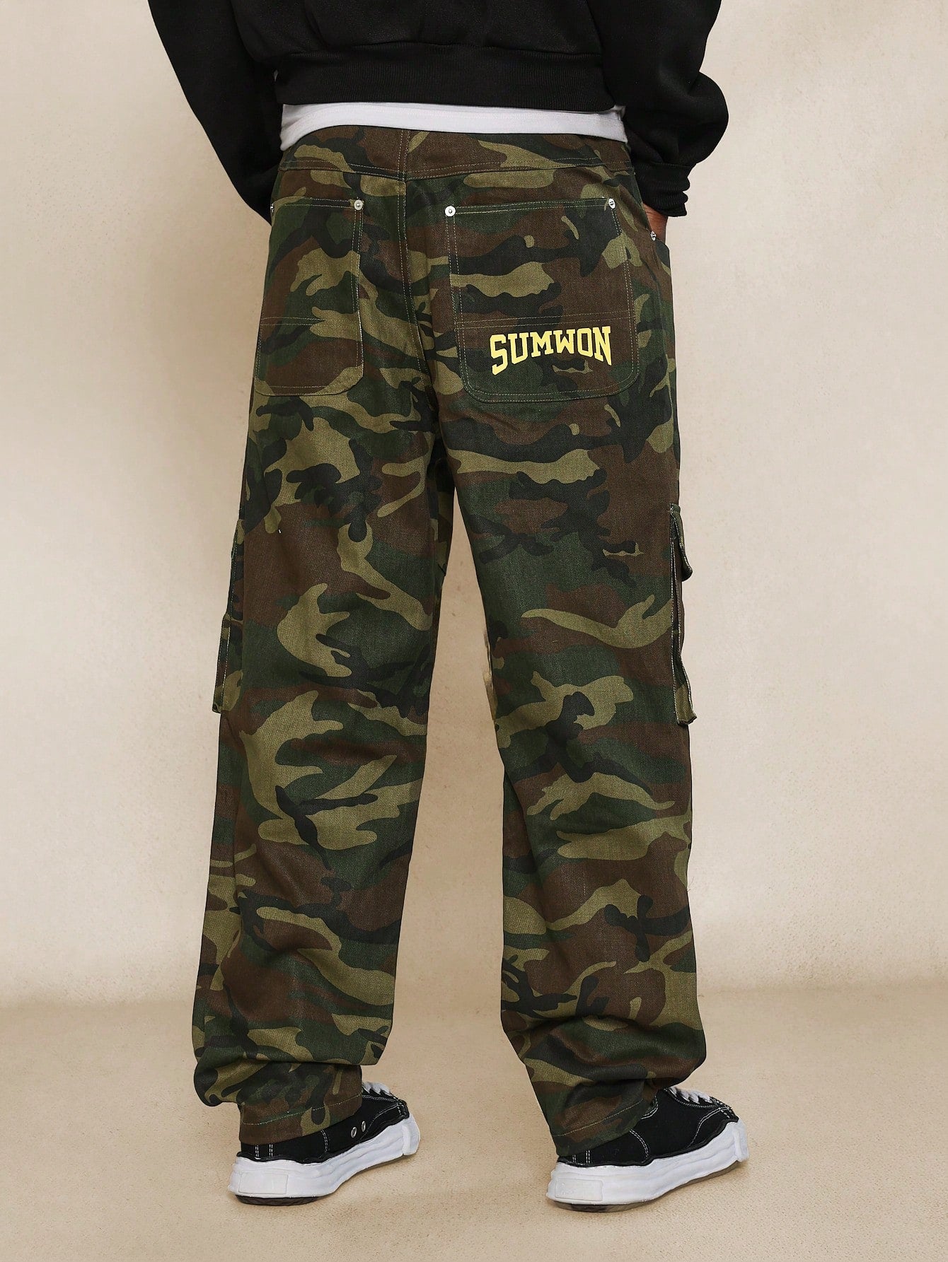 Camo Cargo Pant With Letter Graphic Print