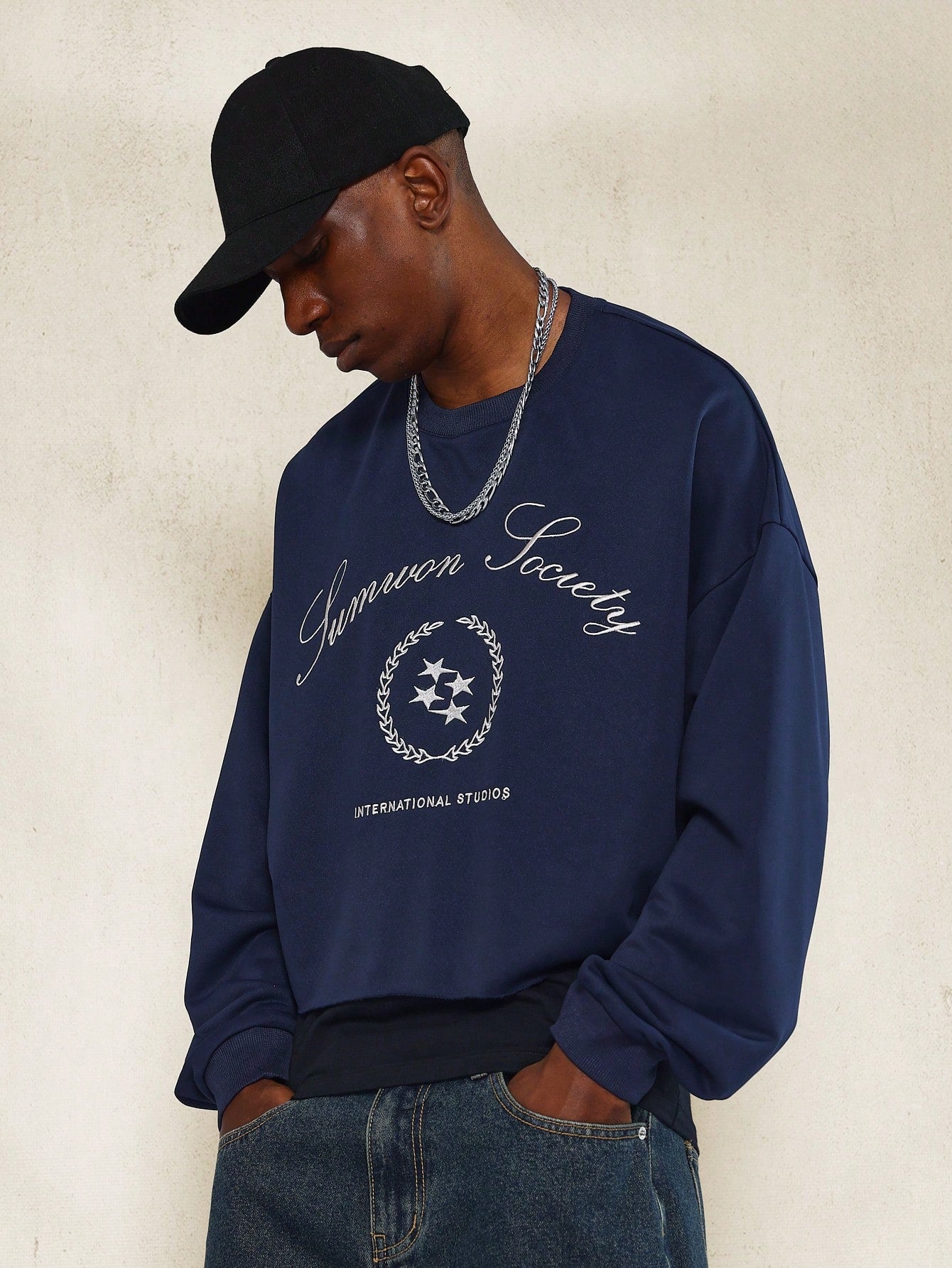 Crop Fit Lightweight Sweatshirt With Embroidery Design