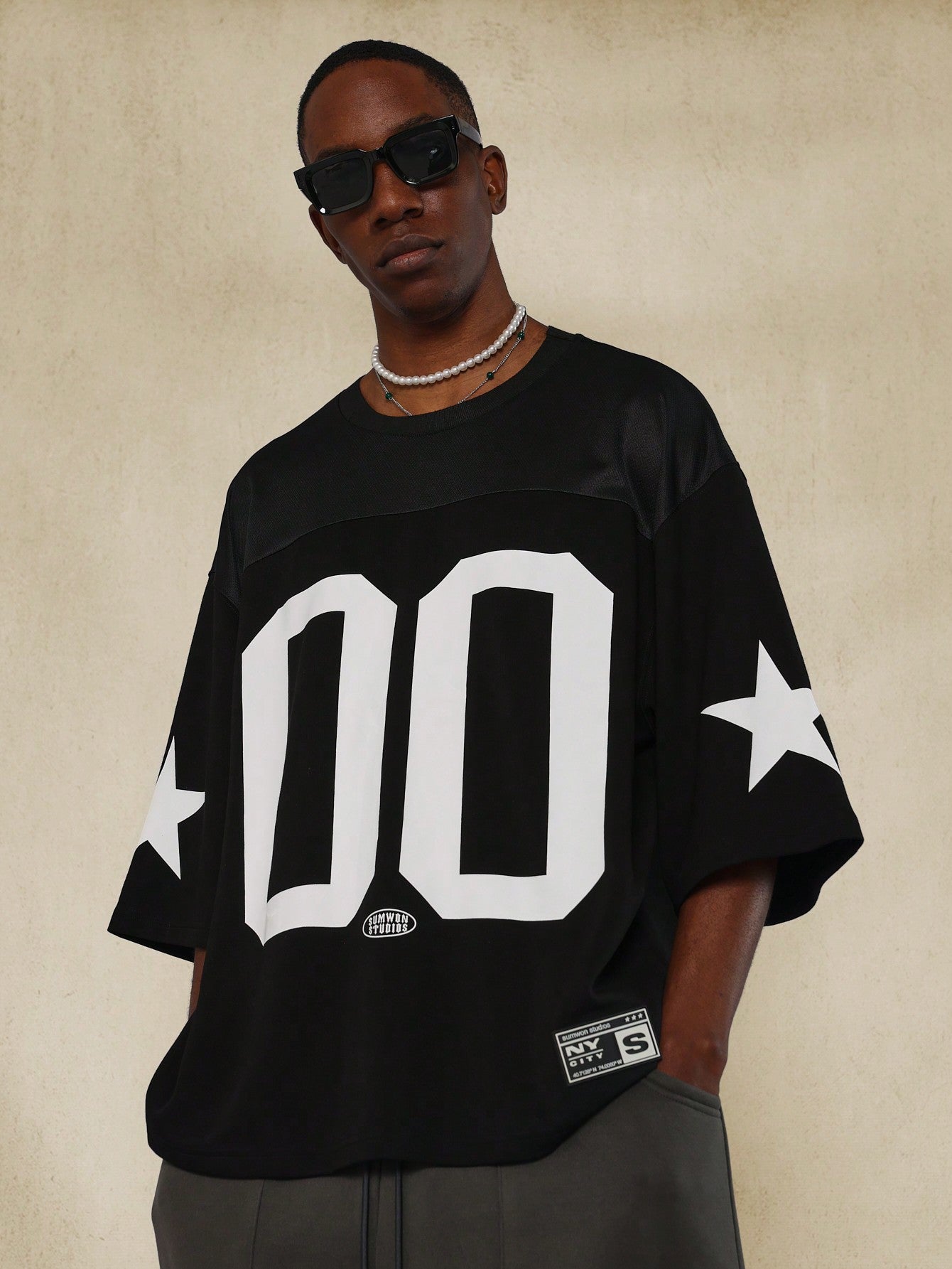 Oversized Baller Tee With Star & Number Graphic Print