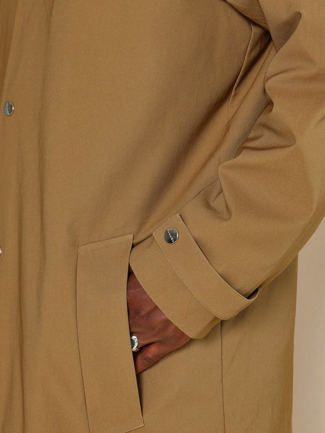 Trench Coat With Eyelets On Collar & Back Slit