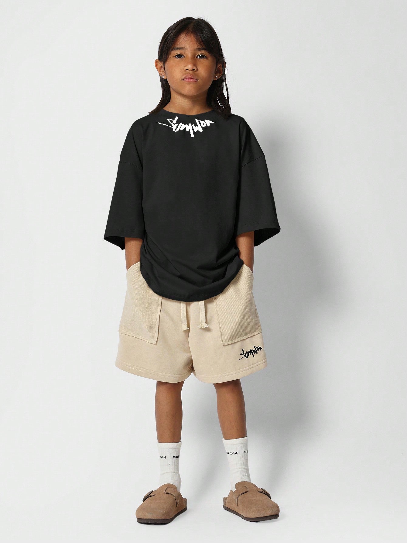 Tween Girls Oversized Fit Tee With Collar Print