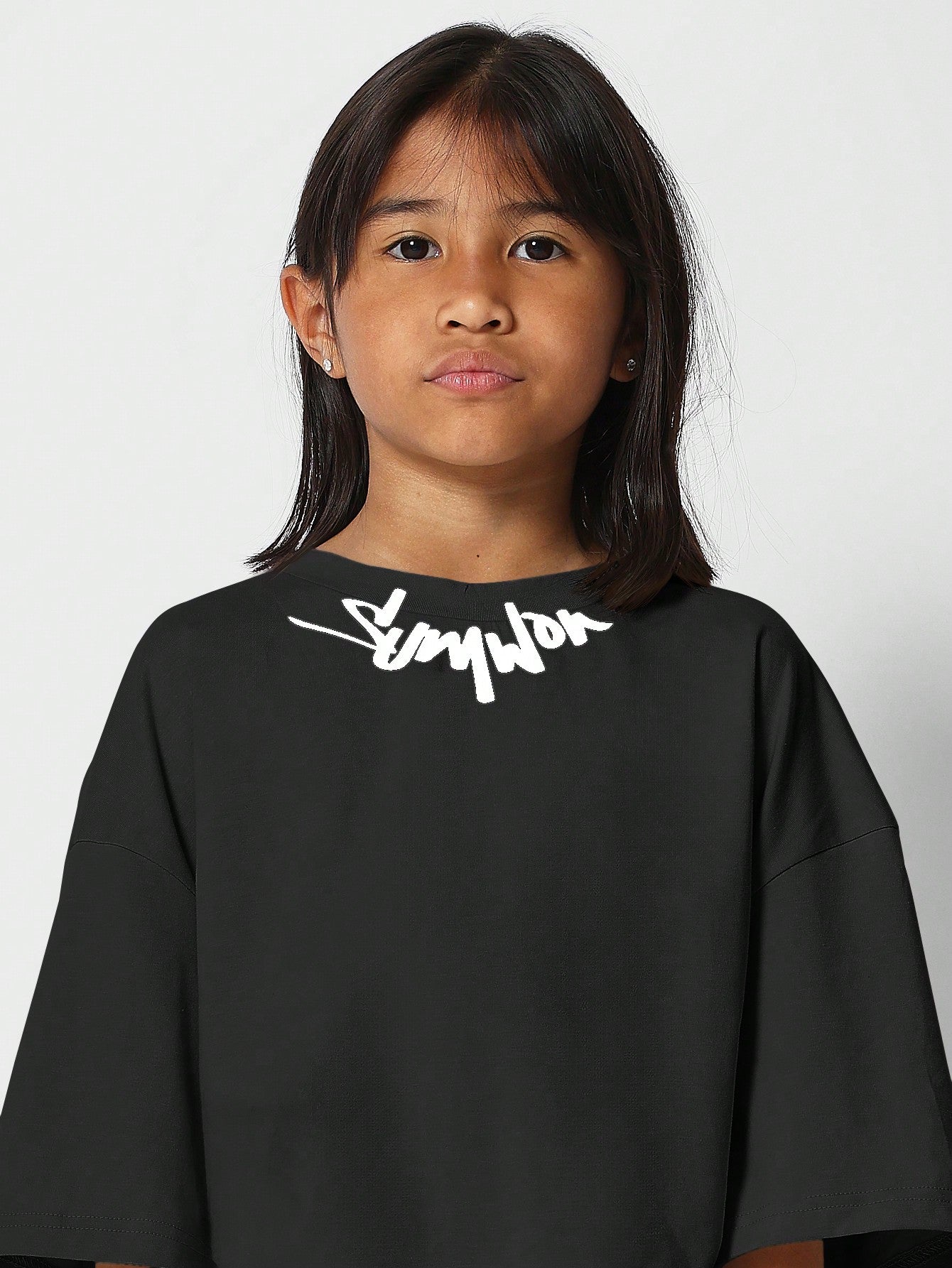 Tween Girls Oversized Fit Tee With Collar Print