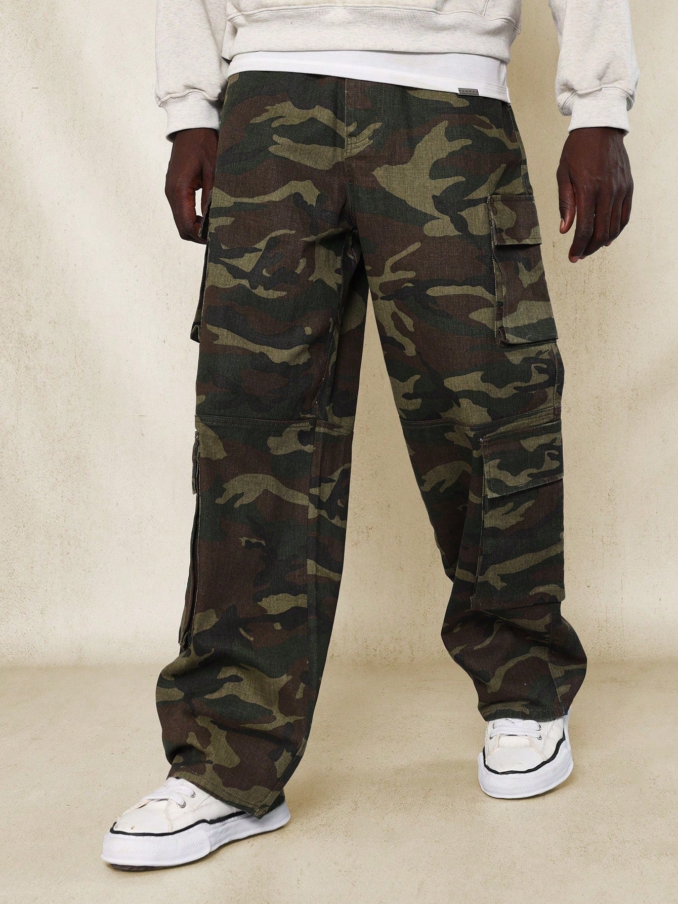 Straight Fit Multi Pocket Camo Cargo Jean