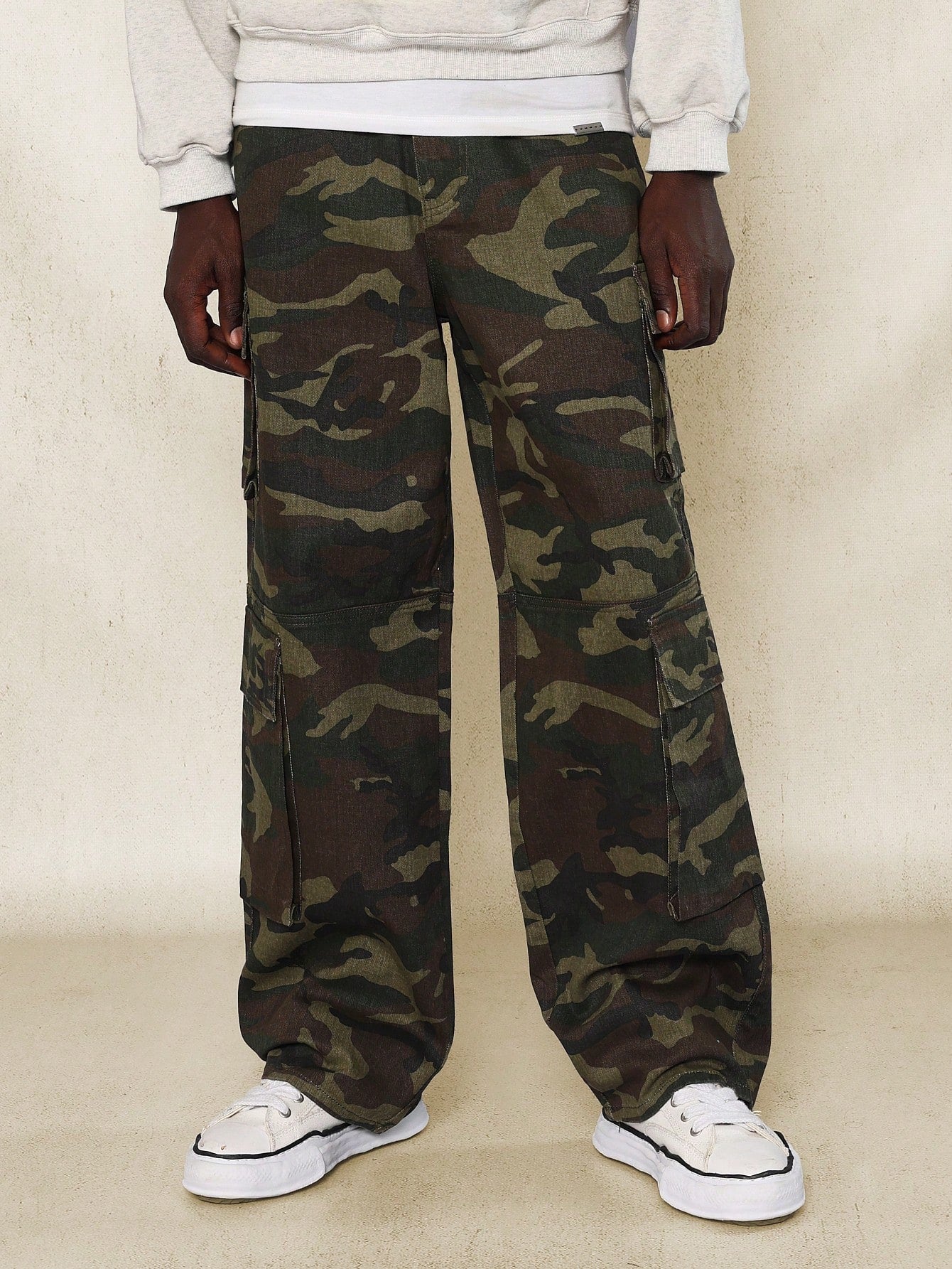 Straight Fit Multi Pocket Camo Cargo Jean